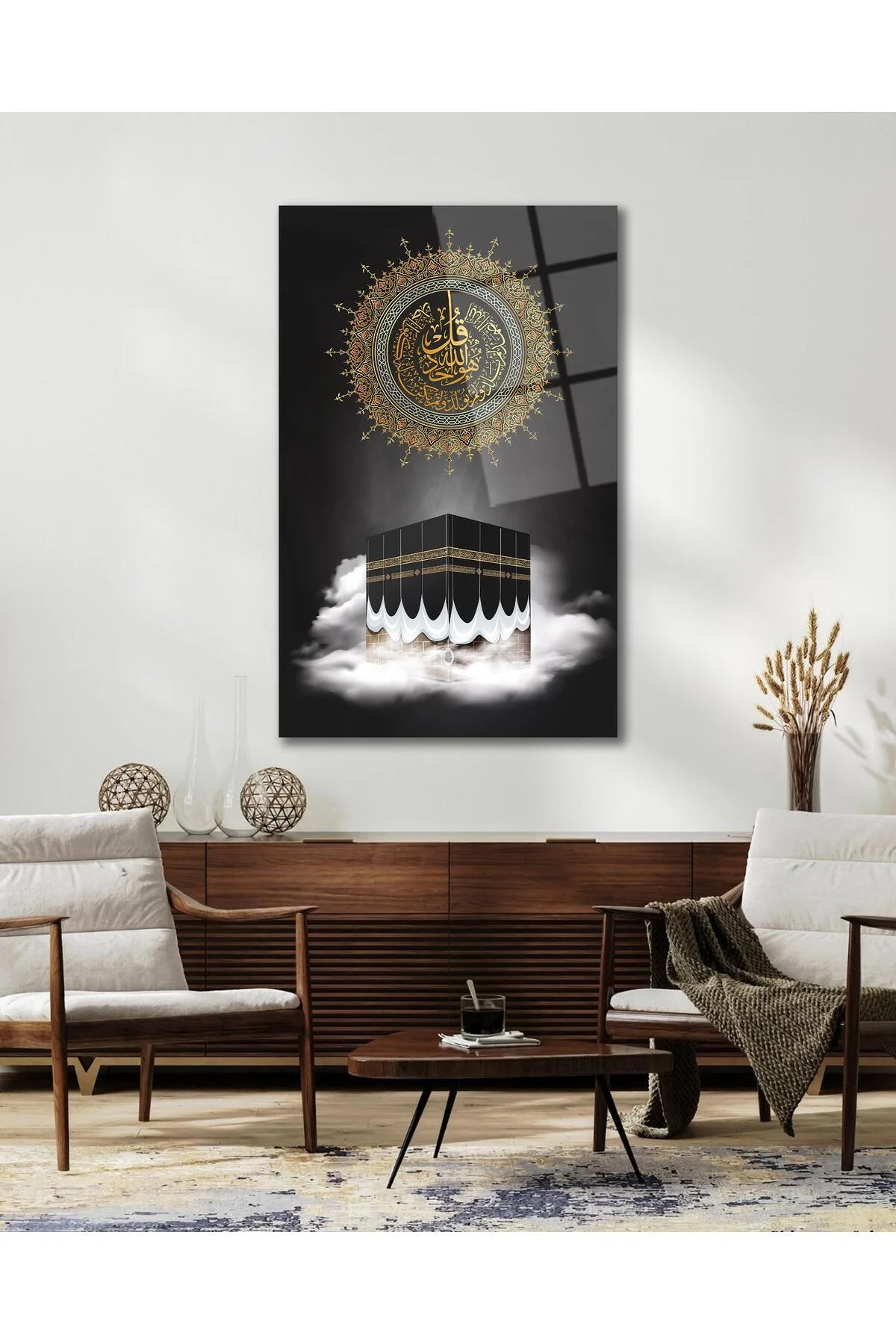 İhlas Suresi ve Kabe Cam Tablo Dini İslami Modern Ev Ofis Salon Hediyelik Büyük Tablo Duvar Dekoru - BYCAGRİ Görsel 6