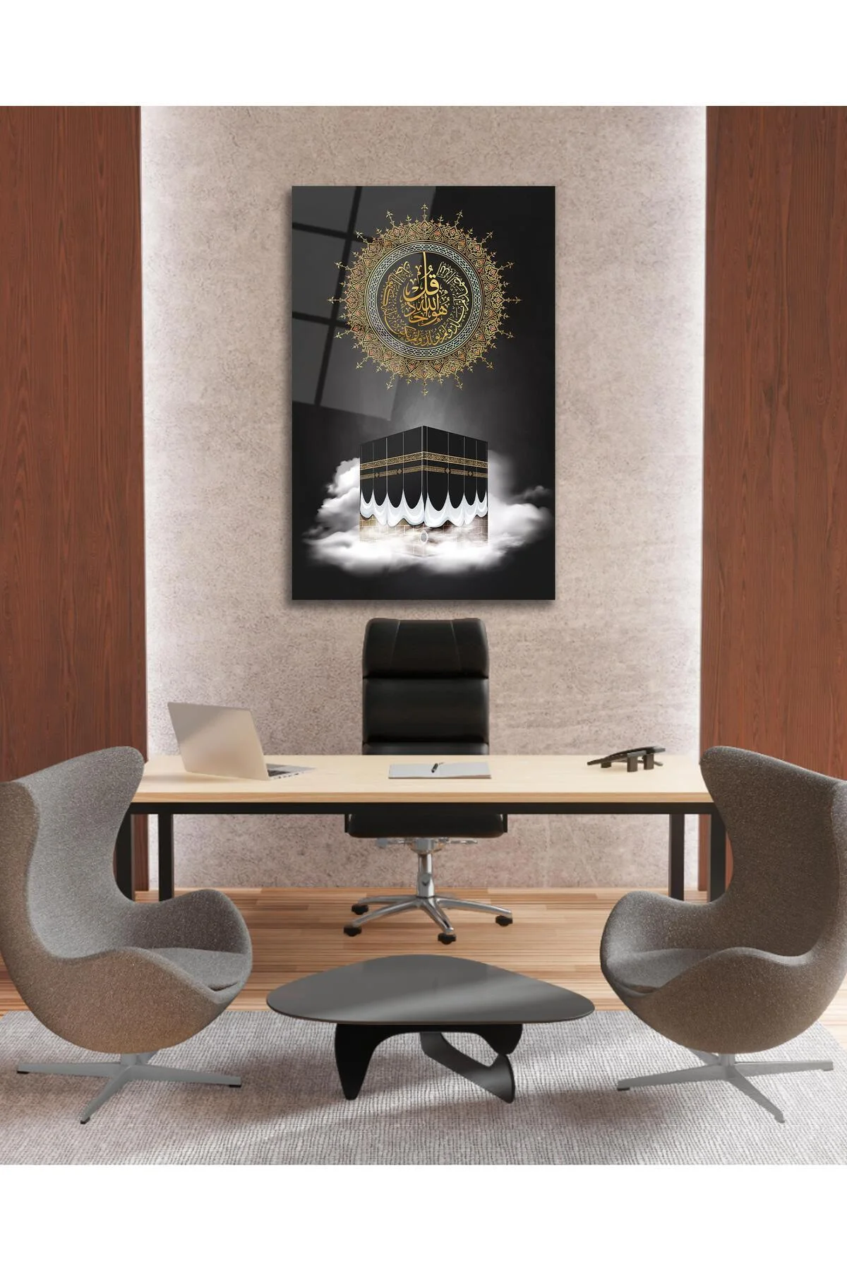 İhlas Suresi ve Kabe Cam Tablo Dini İslami Modern Ev Ofis Salon Hediyelik Büyük Tablo Duvar Dekoru - BYCAGRİ Görsel 8