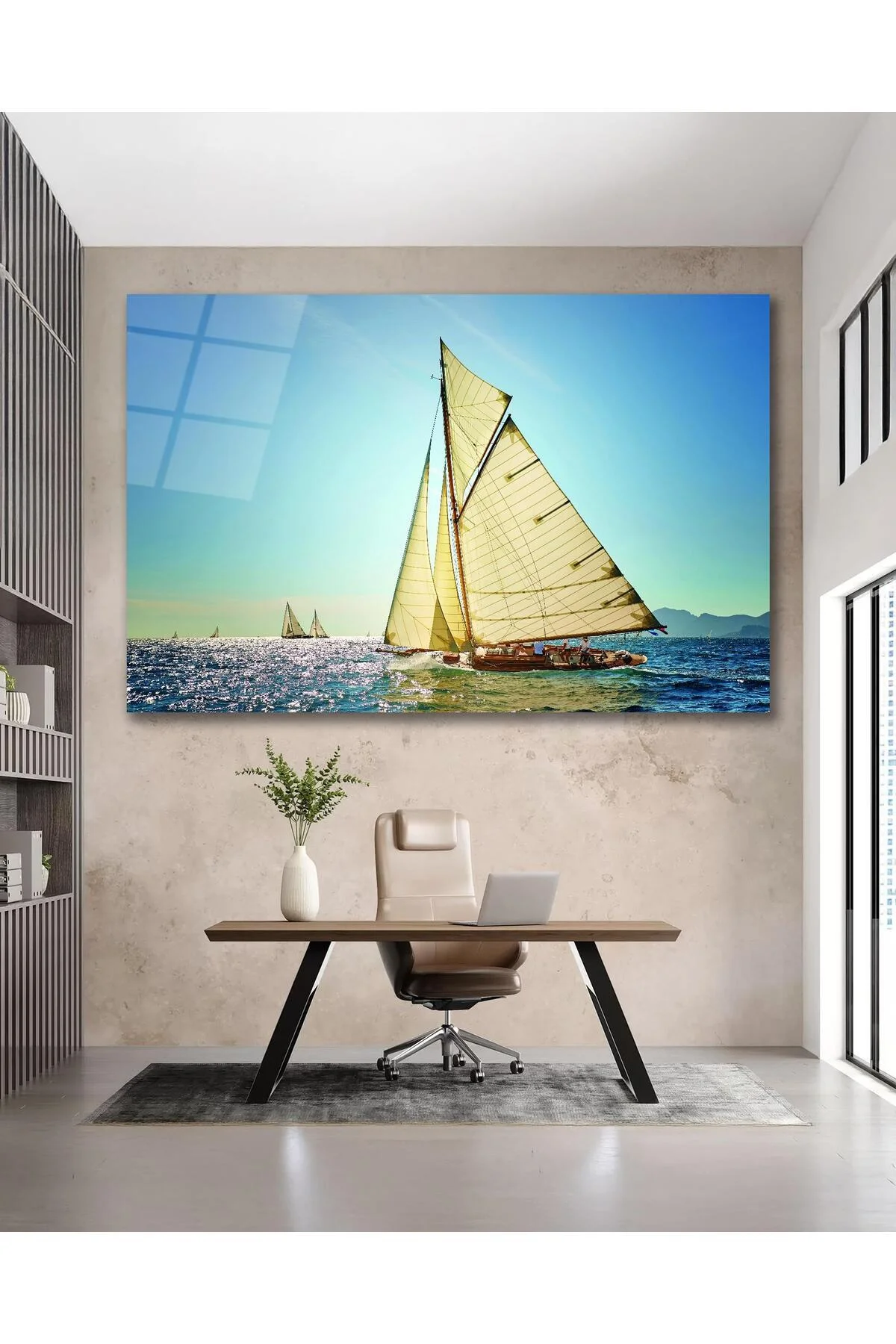 Tekne Deniz Manzara Cam Tablo Modern Ev Ofis Salon Hediyelik Büyük Tablo Duvar Dekoru - BYCAGRİ Görsel 5