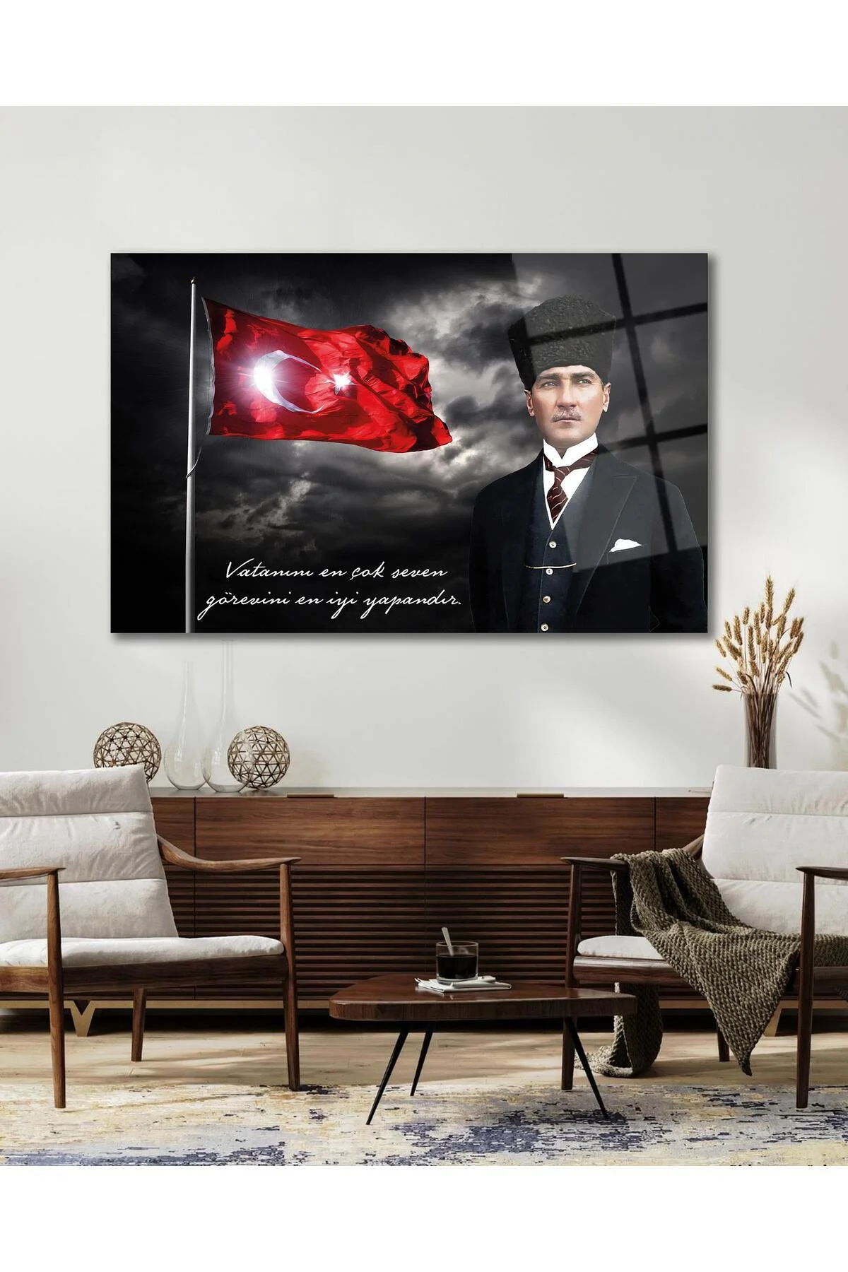 Türk Bayrağı ve Atatürk Cam Tablo Vatanını En Çok Seven Modern Ev Ofis Salon Kurum Hediyelik Tablo - BYCAGRİ Görsel 6