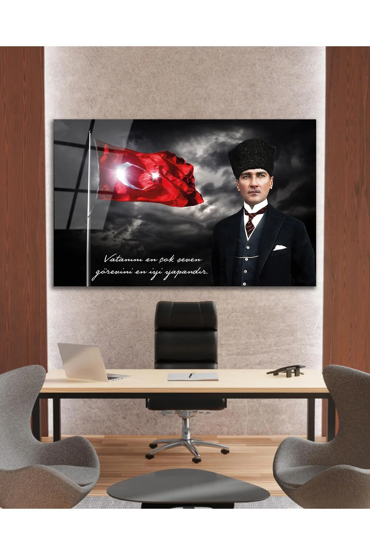 Türk Bayrağı ve Atatürk Cam Tablo Vatanını En Çok Seven Modern Ev Ofis Salon Kurum Hediyelik Tablo - BYCAGRİ Görsel 2