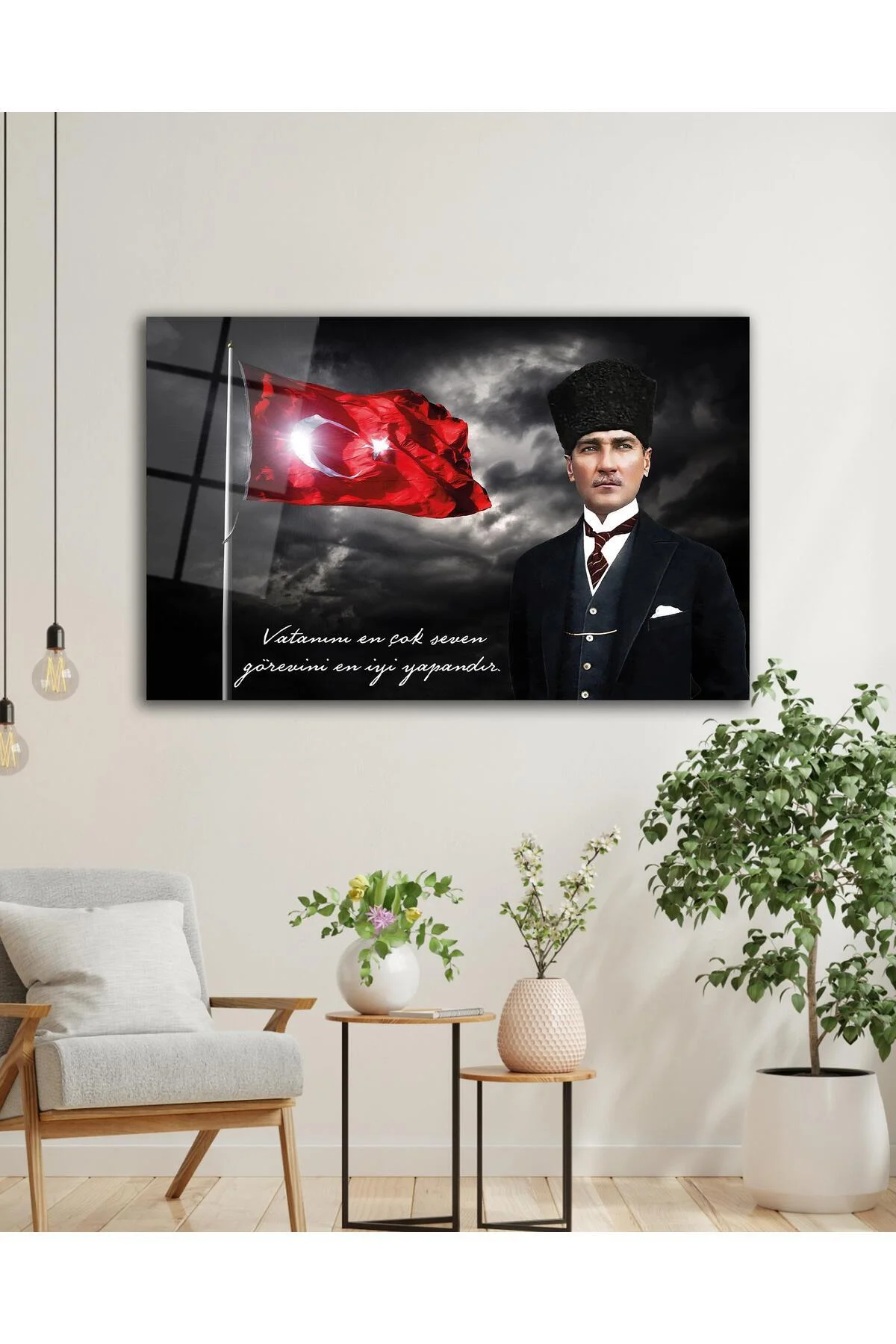 Türk Bayrağı ve Atatürk Cam Tablo Vatanını En Çok Seven Modern Ev Ofis Salon Kurum Hediyelik Tablo - BYCAGRİ Görsel 8