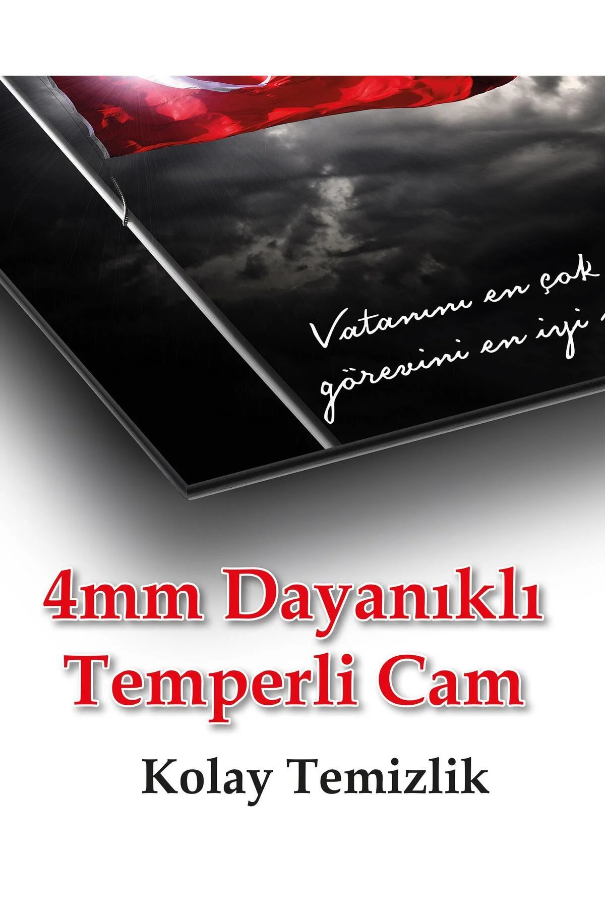 Türk Bayrağı ve Atatürk Cam Tablo Vatanını En Çok Seven Modern Ev Ofis Salon Kurum Hediyelik Tablo - BYCAGRİ Görsel 4