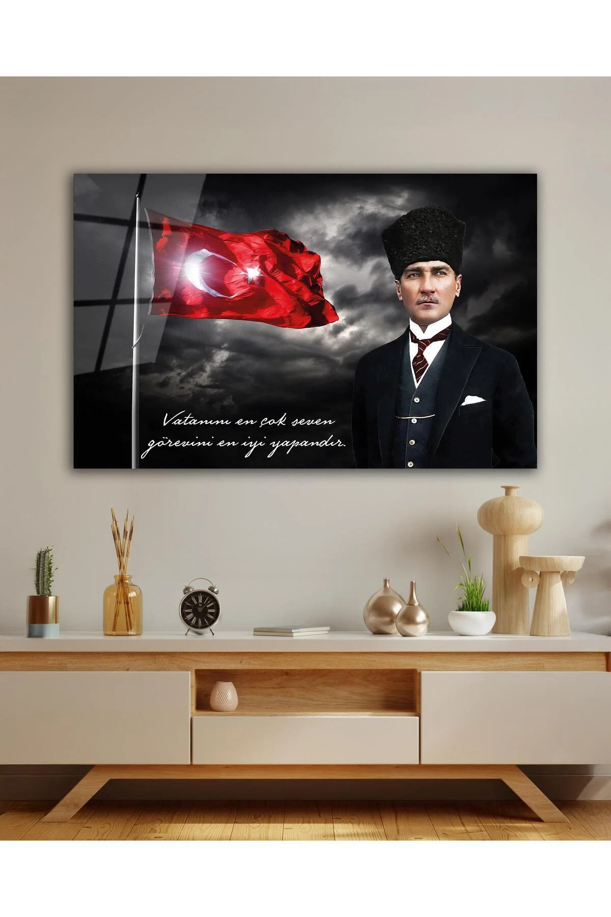 Türk Bayrağı ve Atatürk Cam Tablo Vatanını En Çok Seven Modern Ev Ofis Salon Kurum Hediyelik Tablo - BYCAGRİ Görsel 7