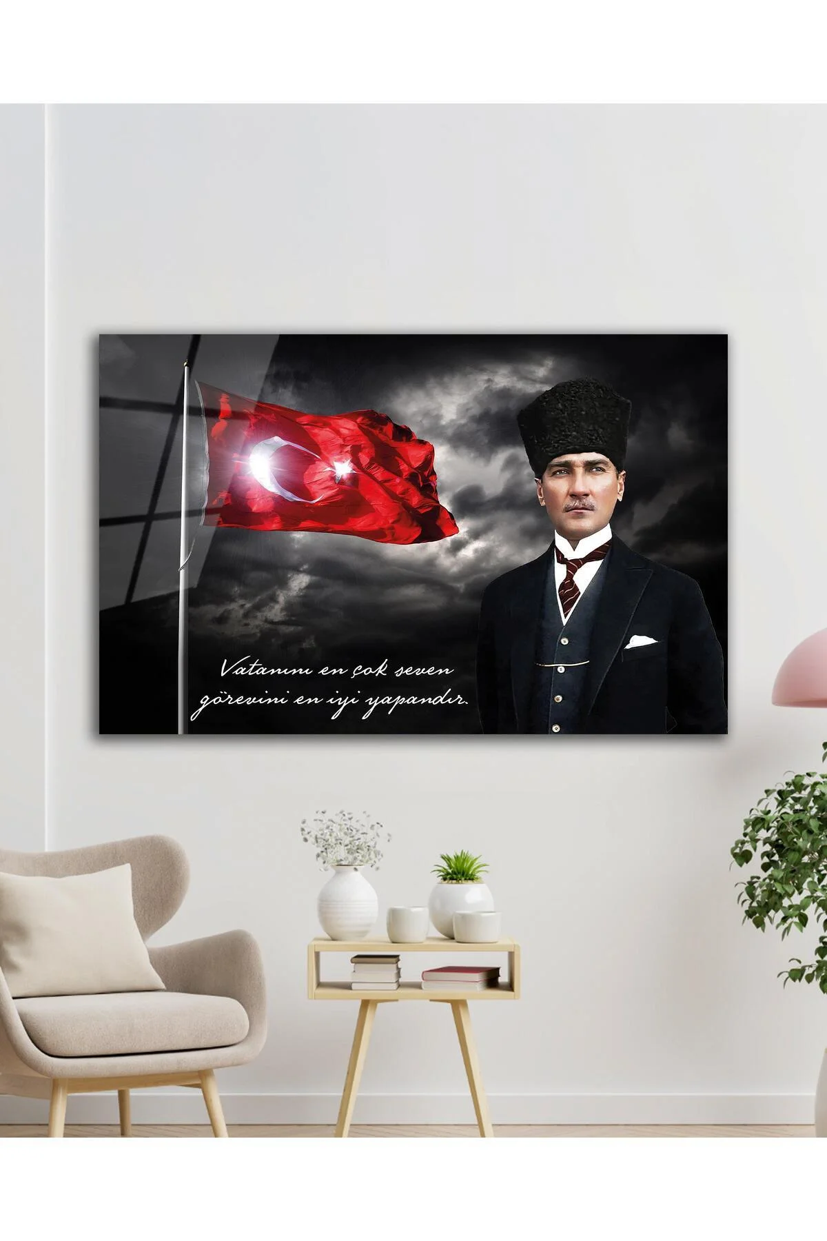 Türk Bayrağı ve Atatürk Cam Tablo Vatanını En Çok Seven Modern Ev Ofis Salon Kurum Hediyelik Tablo - BYCAGRİ Görsel 5