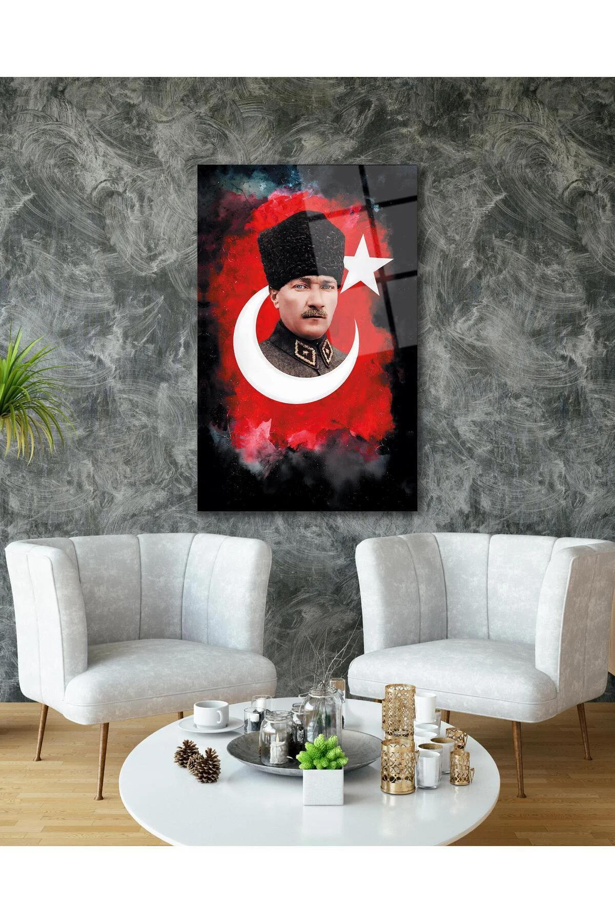Atatürk Portre Cam Tablo Modern Ev Ofis Salon Hediyelik Büyük Tablo Duvar Dekoru - BYCAGRİ Görsel 7