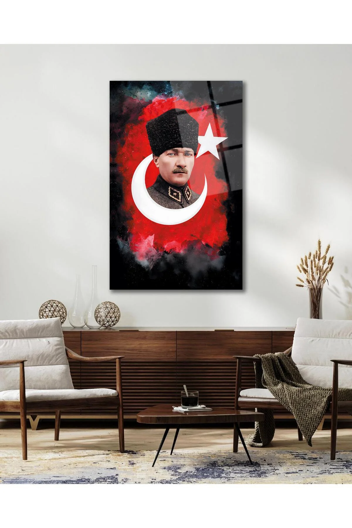 Atatürk Portre Cam Tablo Modern Ev Ofis Salon Hediyelik Büyük Tablo Duvar Dekoru - BYCAGRİ Görsel 5