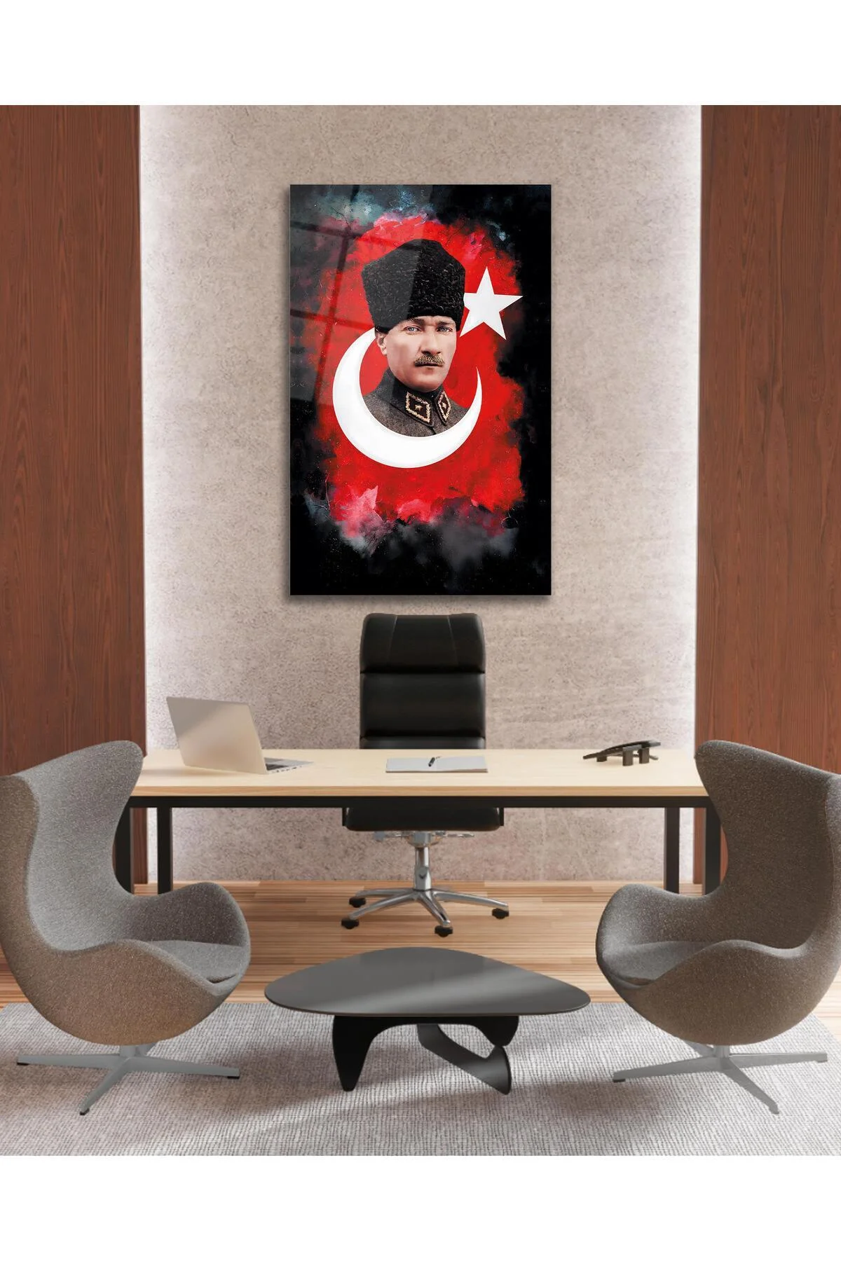 Atatürk Portre Cam Tablo Modern Ev Ofis Salon Hediyelik Büyük Tablo Duvar Dekoru - BYCAGRİ Görsel 6