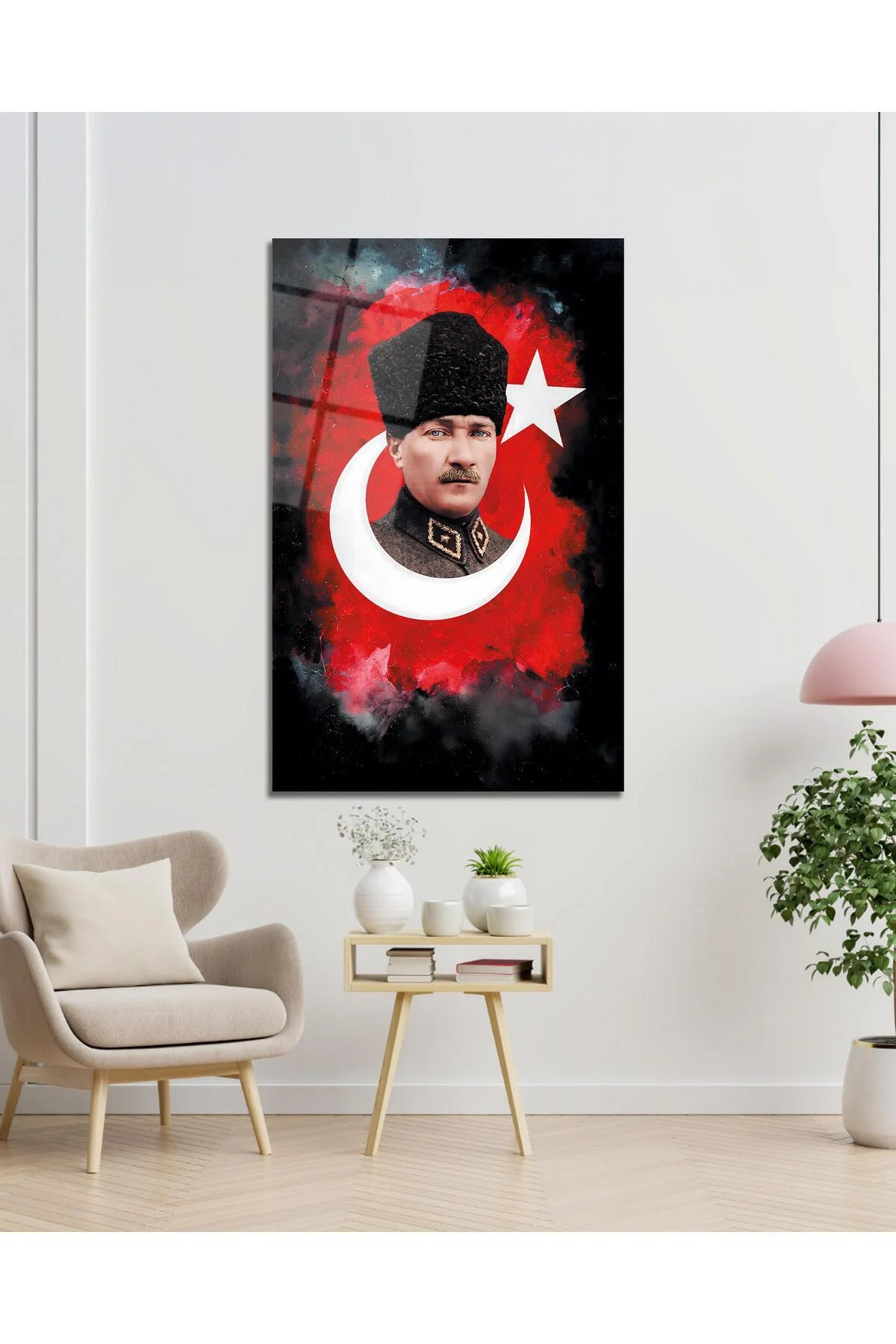 Atatürk Portre Cam Tablo Modern Ev Ofis Salon Hediyelik Büyük Tablo Duvar Dekoru - BYCAGRİ Görsel 2
