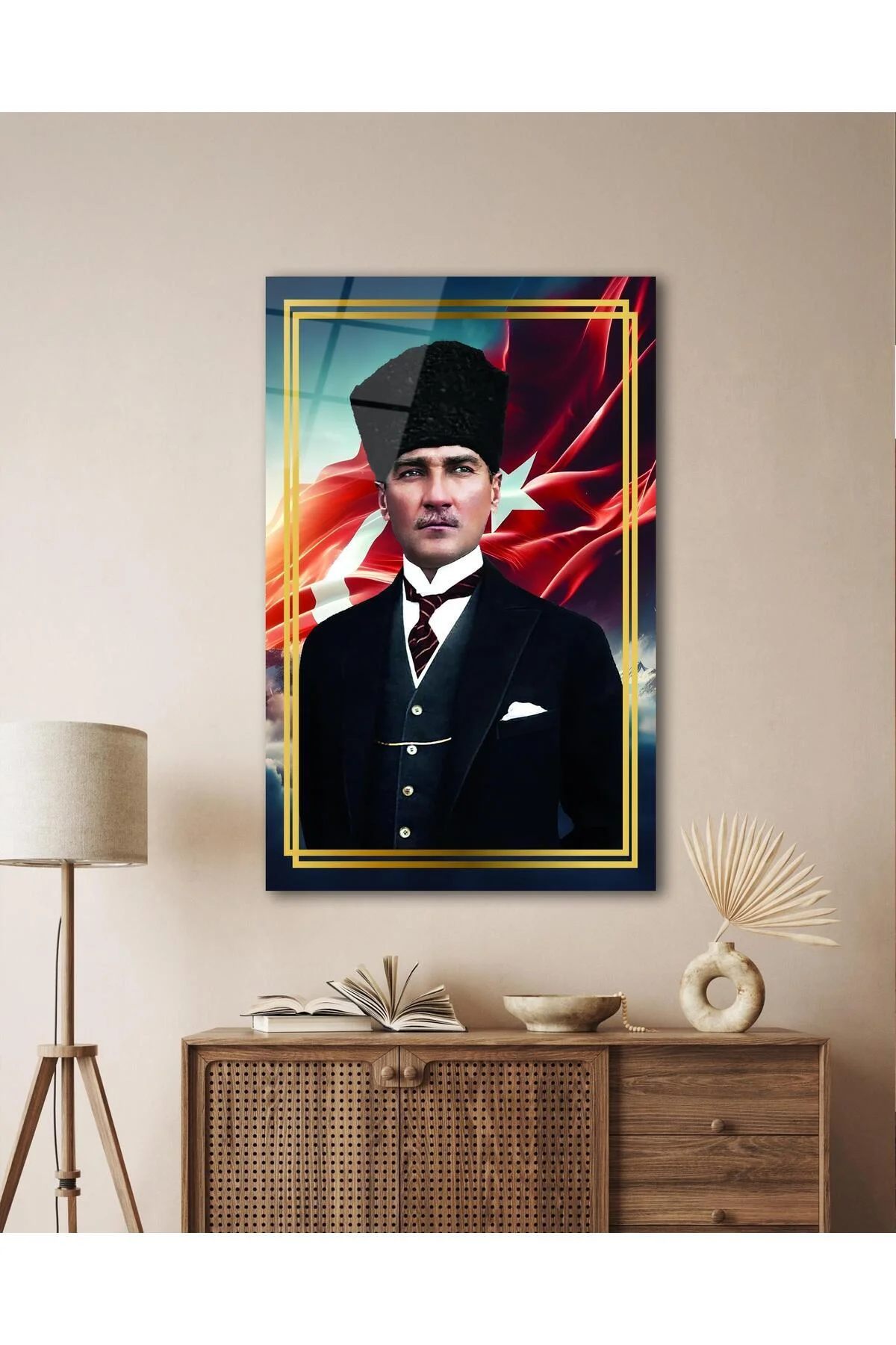 Atatürk Portre ve Türk Bayrağı Cam Tablo Modern Ev Ofis Salon Hediyelik Büyük Tablo Duvar Dekoru - BYCAGRİ Görsel 5
