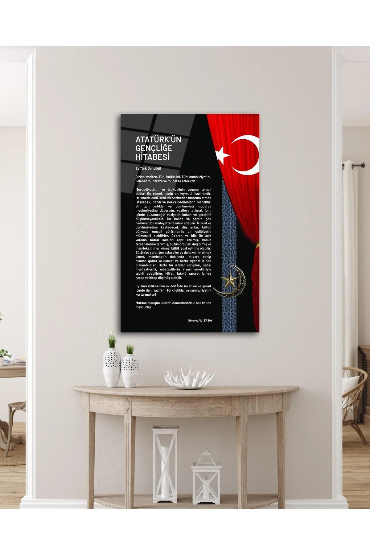 Atatürk'ün Gençliğe Hitabesi Cam Tablo Modern Ev Ofis Salon Hediyelik Büyük Tablo Duvar Dekoru - BYCAGRİ Görsel 4