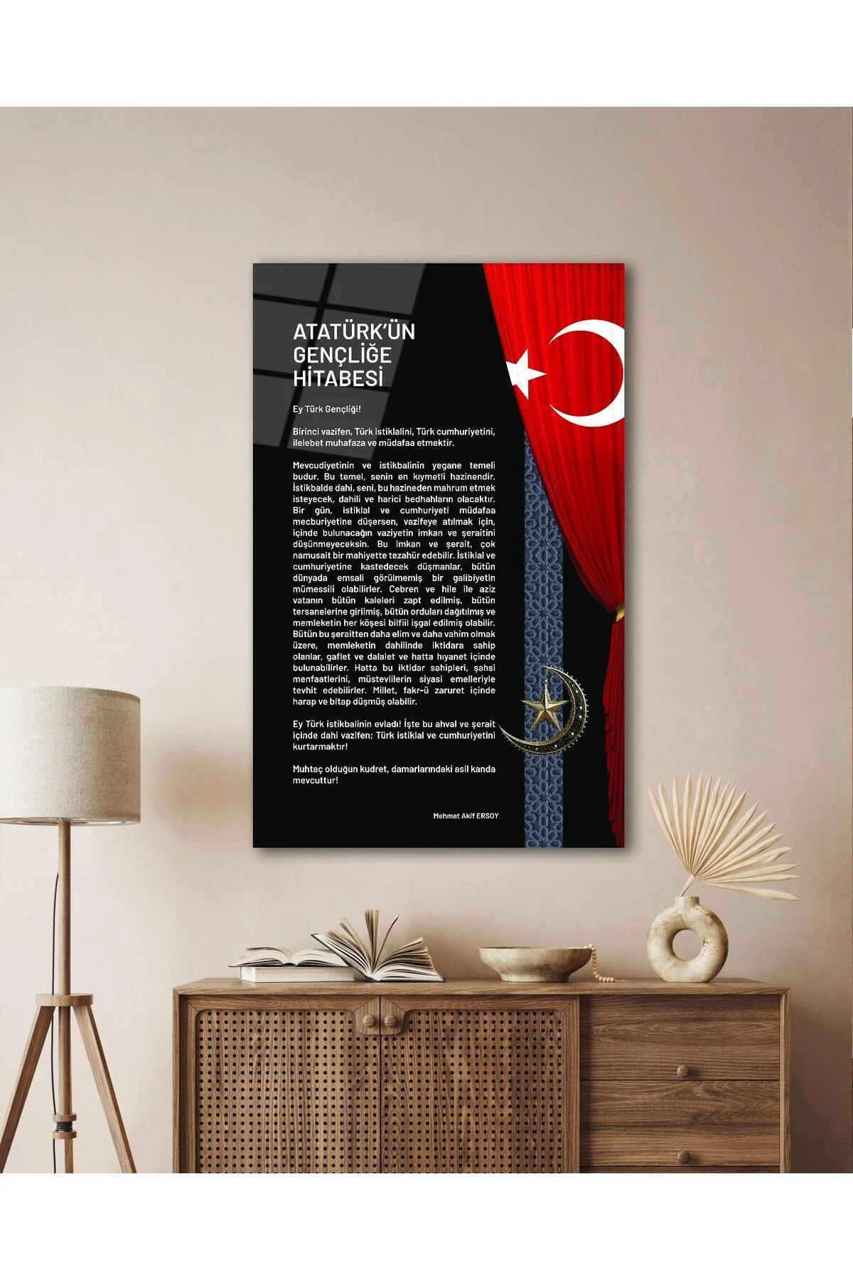 Atatürk'ün Gençliğe Hitabesi Cam Tablo Modern Ev Ofis Salon Hediyelik Büyük Tablo Duvar Dekoru - BYCAGRİ Görsel 5