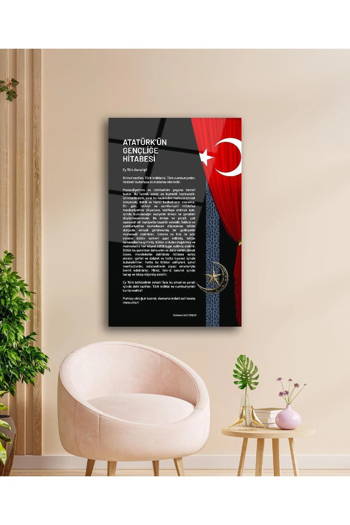 Atatürk'ün Gençliğe Hitabesi Cam Tablo Modern Ev Ofis Salon Hediyelik Büyük Tablo Duvar Dekoru - BYCAGRİ Görsel 2