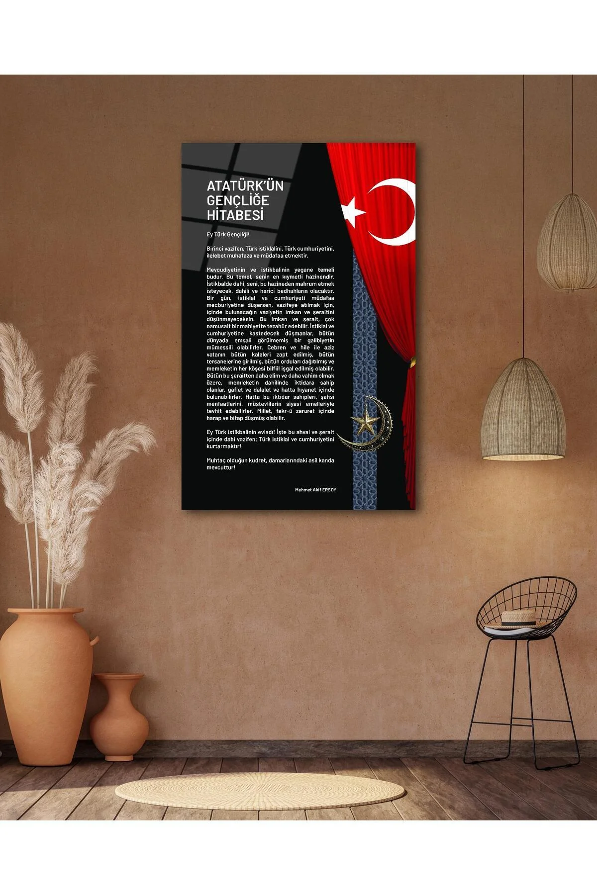 Atatürk'ün Gençliğe Hitabesi Cam Tablo Modern Ev Ofis Salon Hediyelik Büyük Tablo Duvar Dekoru - BYCAGRİ Görsel 6