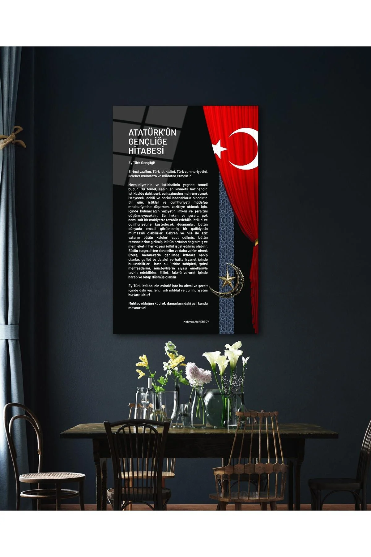 Atatürk'ün Gençliğe Hitabesi Cam Tablo Modern Ev Ofis Salon Hediyelik Büyük Tablo Duvar Dekoru - BYCAGRİ Görsel 3