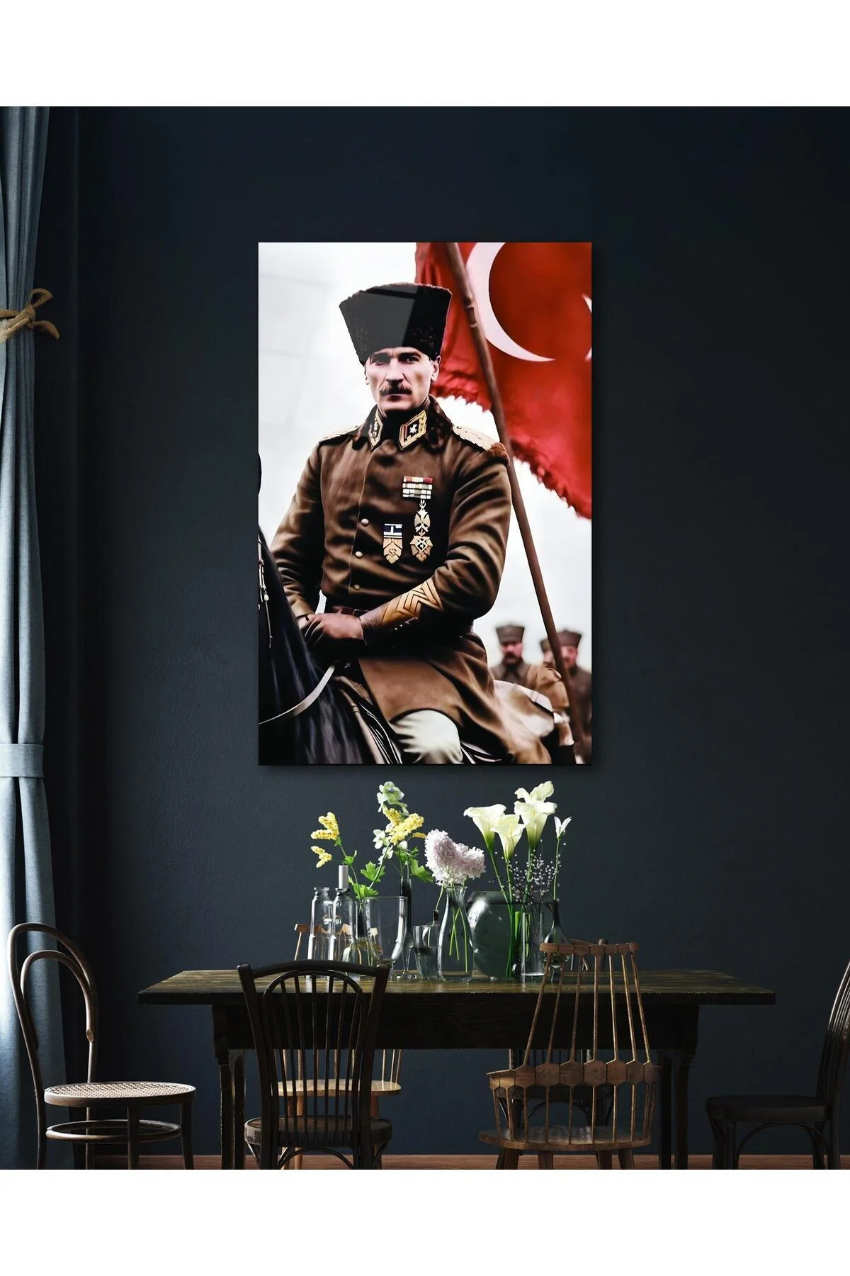 Atatürk Portre ve Türk Bayrağı Cam Tablo Modern Ev Ofis Salon Hediyelik Büyük Tablo Duvar Dekoru - BYCAGRİ Görsel 3