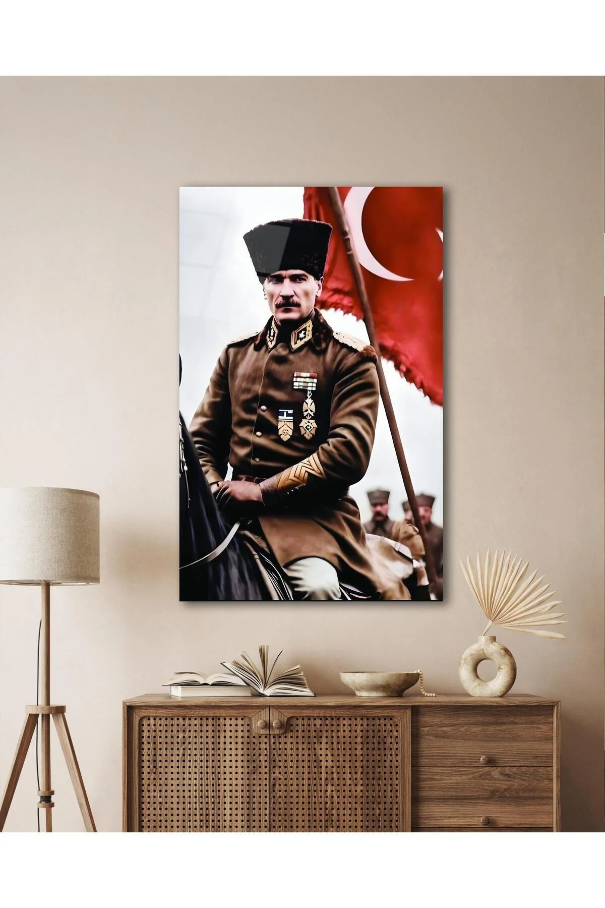 Atatürk Portre ve Türk Bayrağı Cam Tablo Modern Ev Ofis Salon Hediyelik Büyük Tablo Duvar Dekoru - BYCAGRİ Görsel 5
