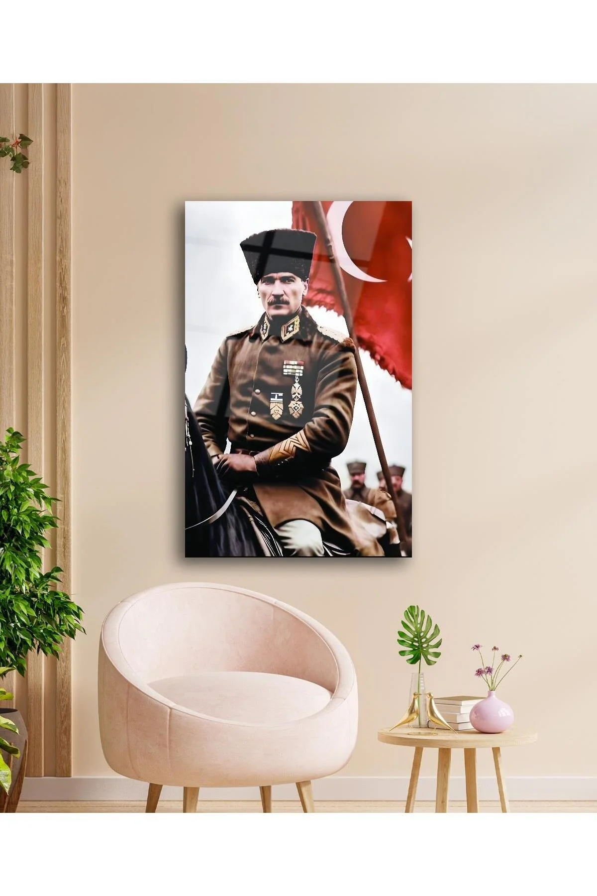 Atatürk Portre ve Türk Bayrağı Cam Tablo Modern Ev Ofis Salon Hediyelik Büyük Tablo Duvar Dekoru - BYCAGRİ Görsel 2