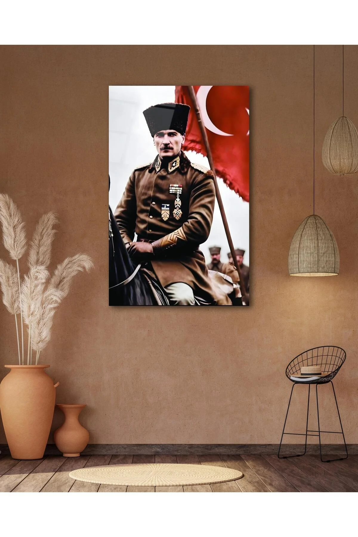 Atatürk Portre ve Türk Bayrağı Cam Tablo Modern Ev Ofis Salon Hediyelik Büyük Tablo Duvar Dekoru - BYCAGRİ Görsel 6