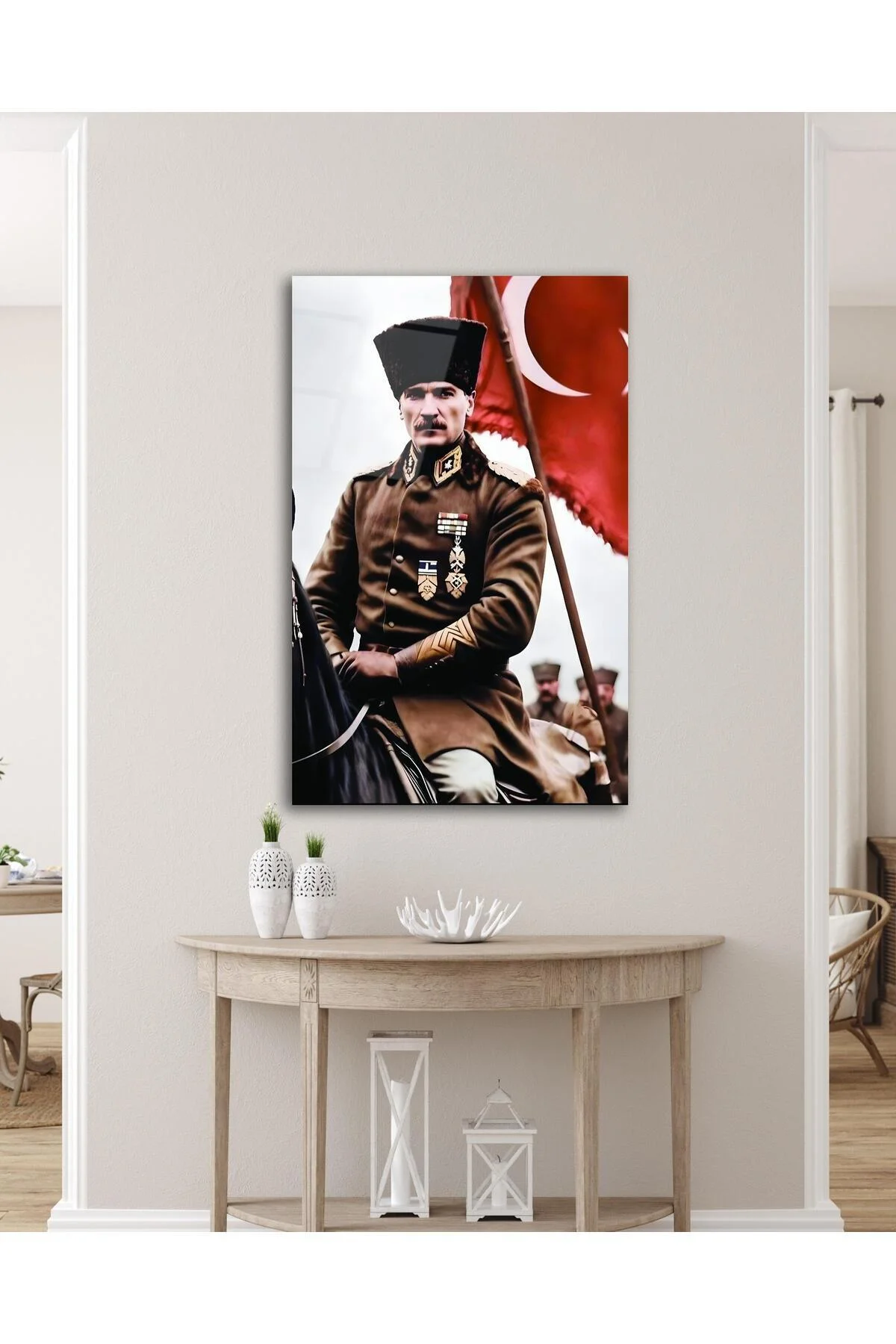 Atatürk Portre ve Türk Bayrağı Cam Tablo Modern Ev Ofis Salon Hediyelik Büyük Tablo Duvar Dekoru - BYCAGRİ Görsel 4