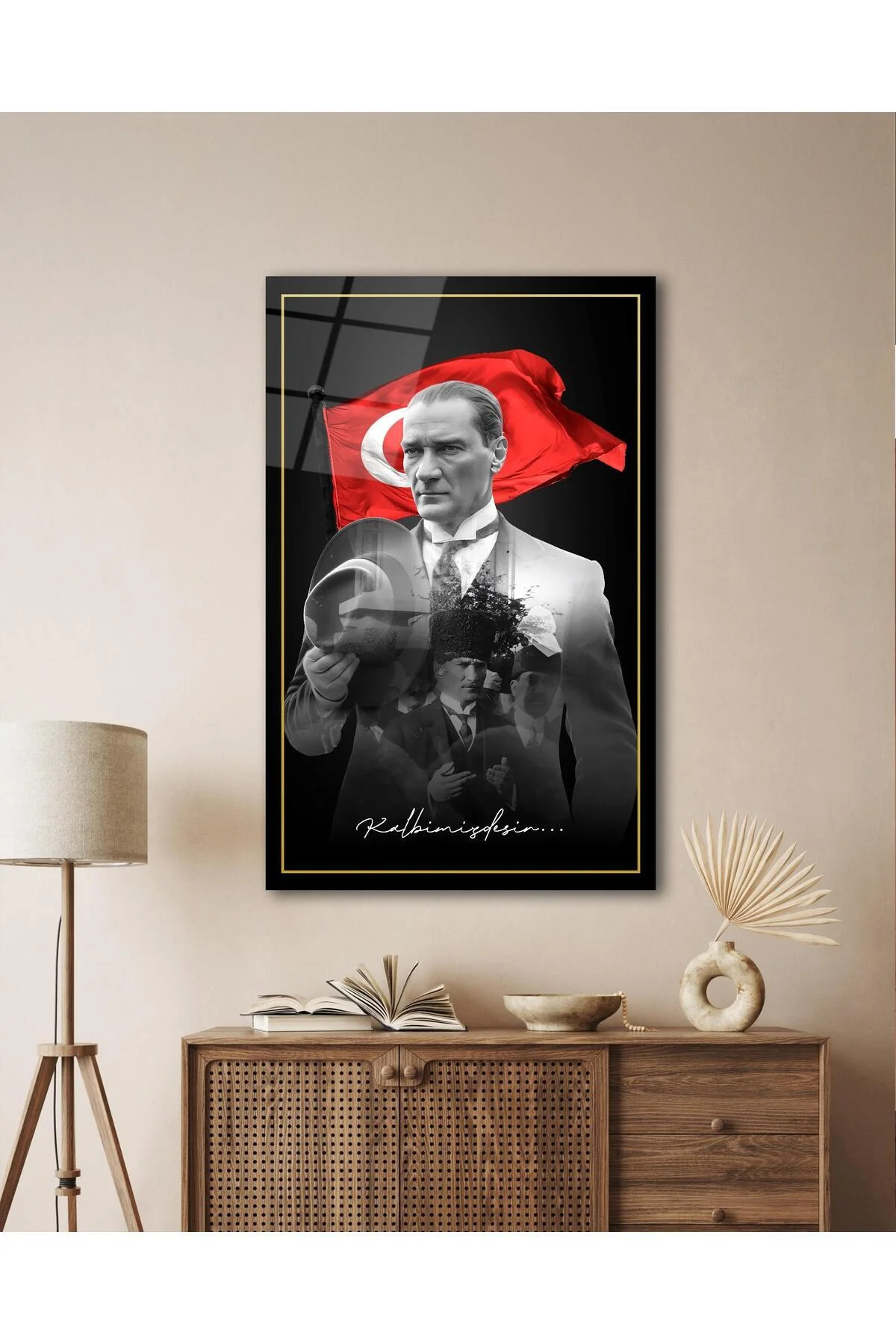 Atatürk Portre ve Türk Bayrağı Cam Tablo Modern Ev Ofis Salon Hediyelik Büyük Tablo Duvar Dekoru - BYCAGRİ Görsel 5