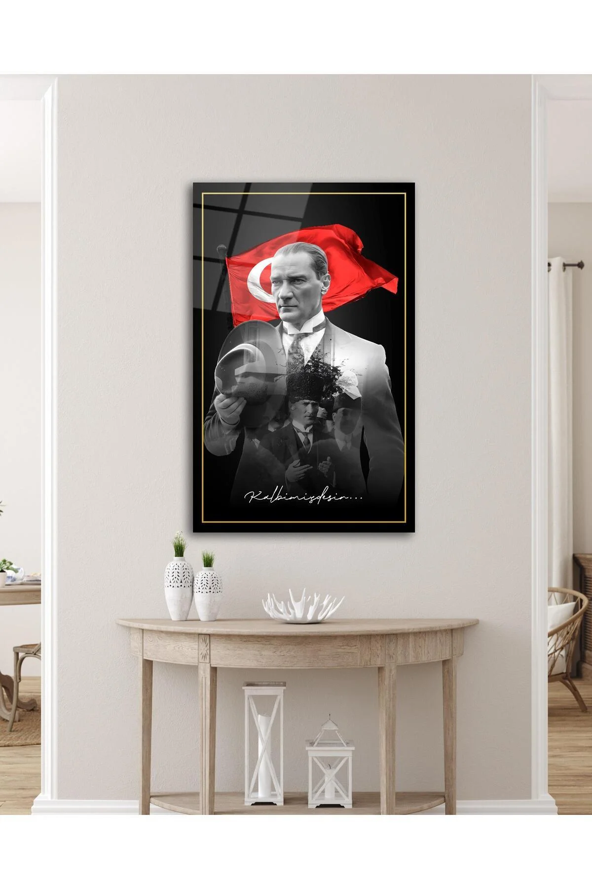 Atatürk Portre ve Türk Bayrağı Cam Tablo Modern Ev Ofis Salon Hediyelik Büyük Tablo Duvar Dekoru - BYCAGRİ Görsel 4