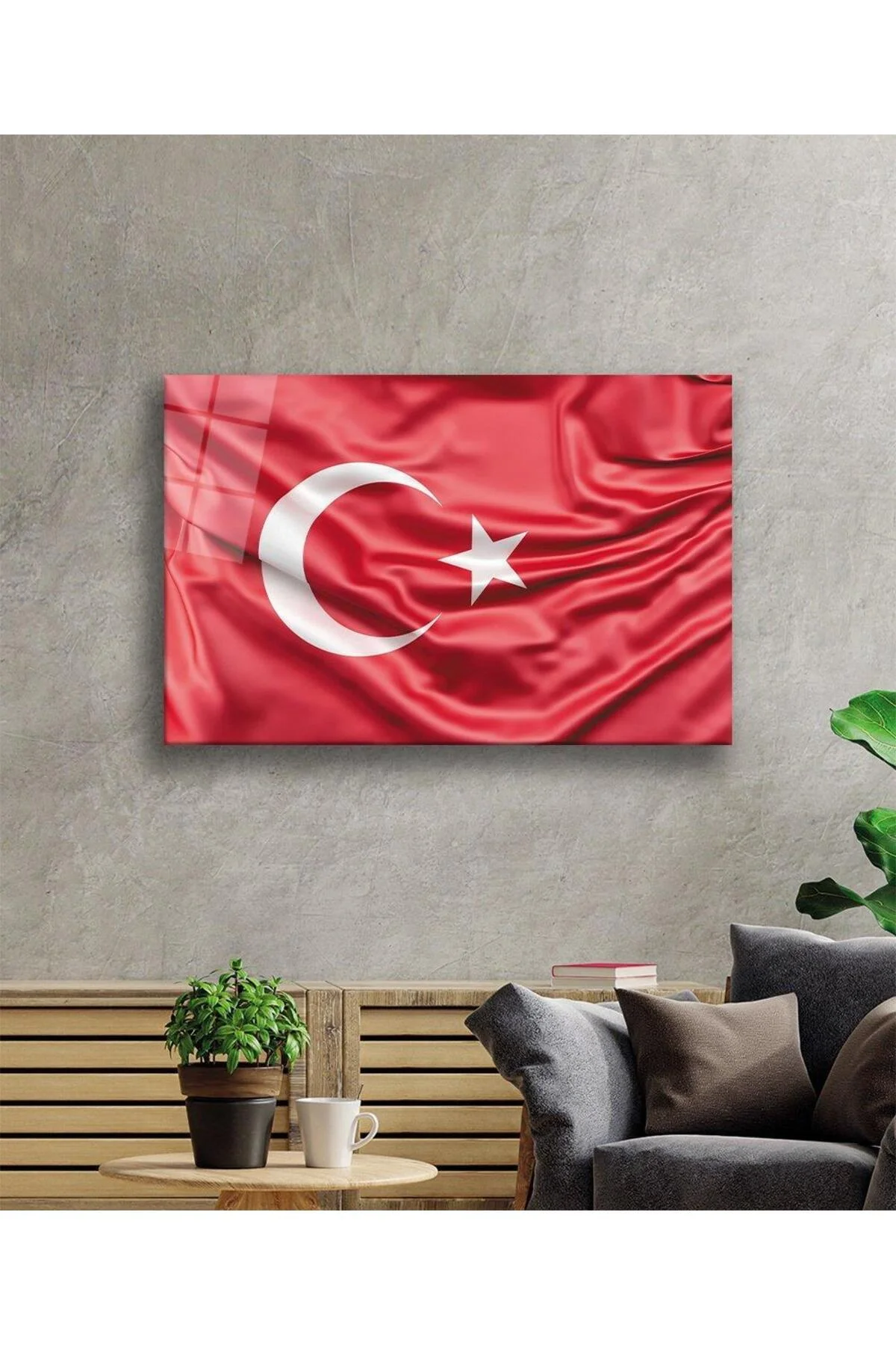 Kırmızı Dalgalı Türk Bayrağı Cam Tablo Red Wavy Turkish Flag Glass Painting - BYCAGRİ Görsel 2