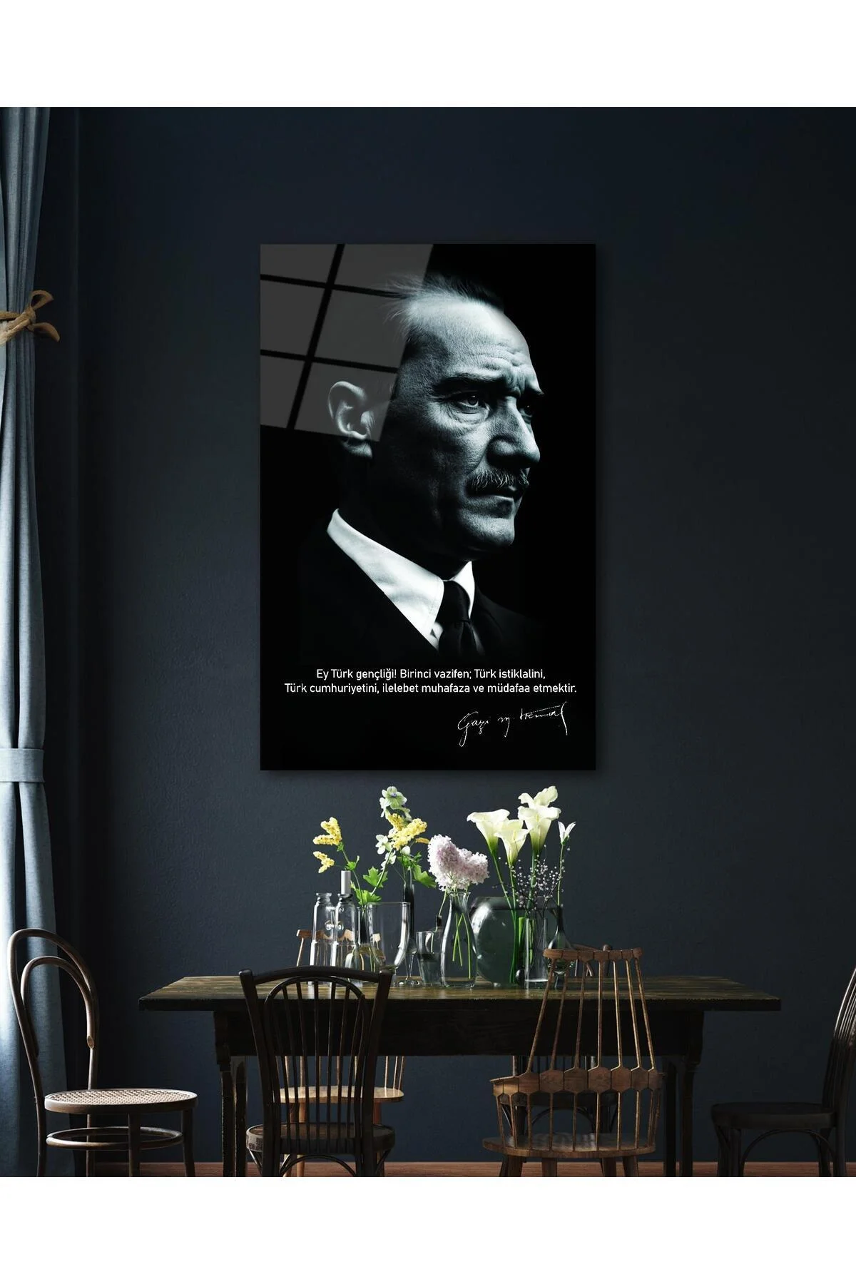 Atatürk Portre Cam Tablo Modern Ev Ofis Salon Hediyelik Büyük Tablo Duvar Dekoru - BYCAGRİ Görsel 4