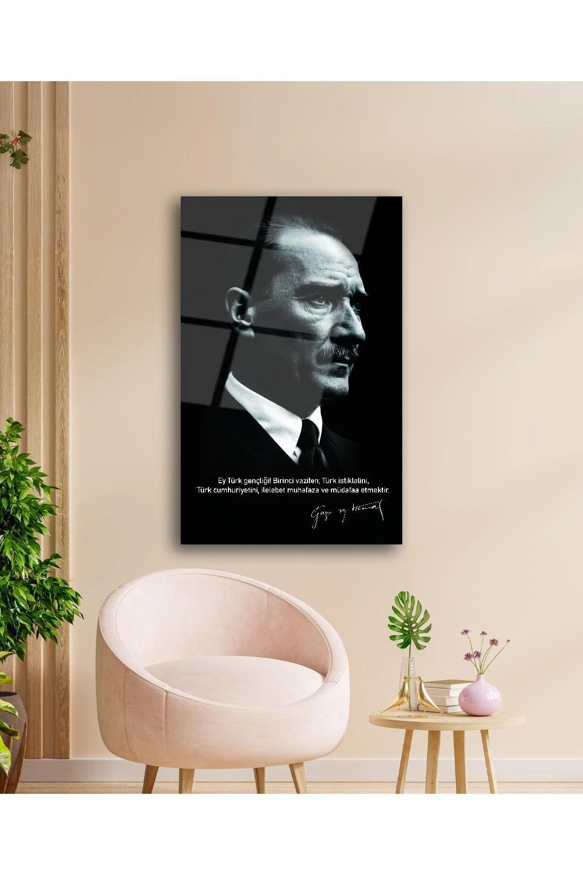 Atatürk Portre Cam Tablo Modern Ev Ofis Salon Hediyelik Büyük Tablo Duvar Dekoru - BYCAGRİ Görsel 3