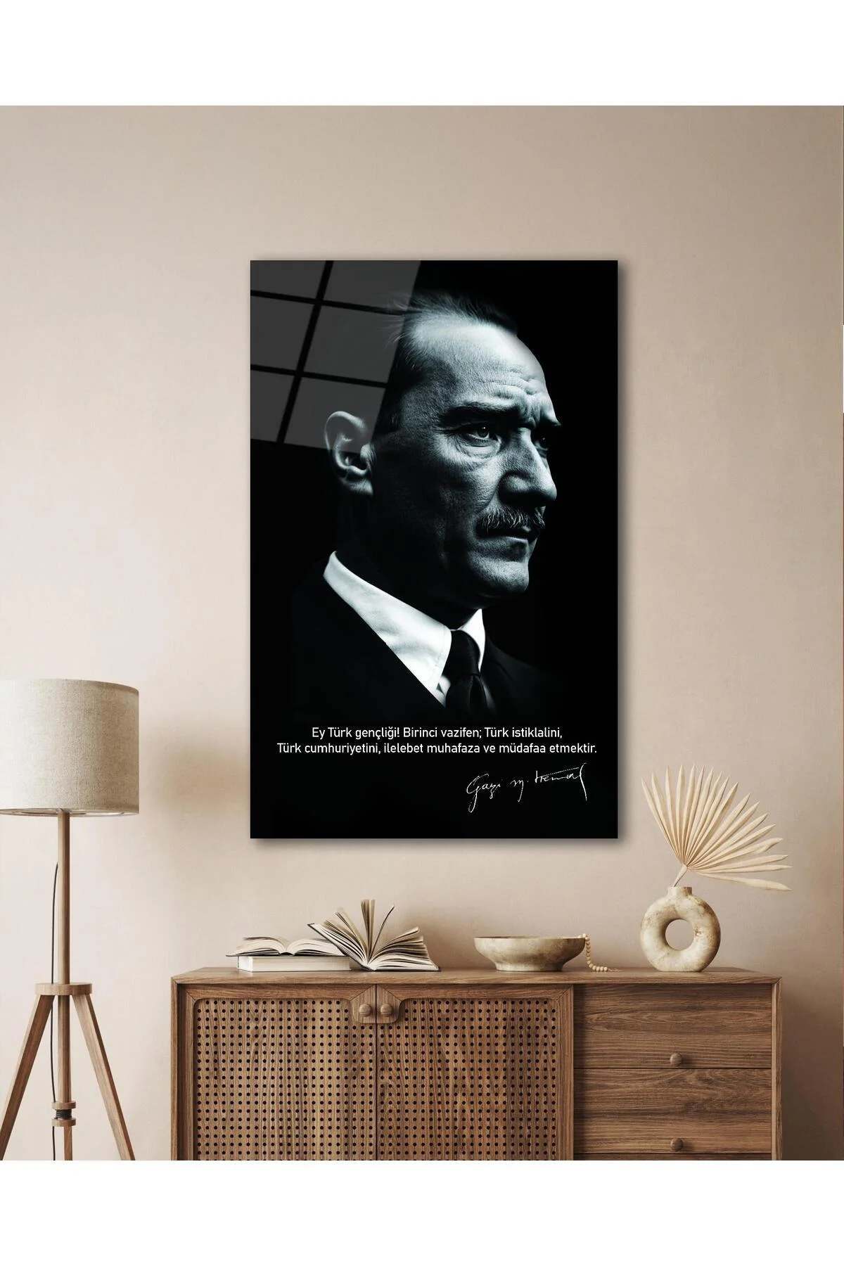 Atatürk Portre Cam Tablo Modern Ev Ofis Salon Hediyelik Büyük Tablo Duvar Dekoru - BYCAGRİ Görsel 2