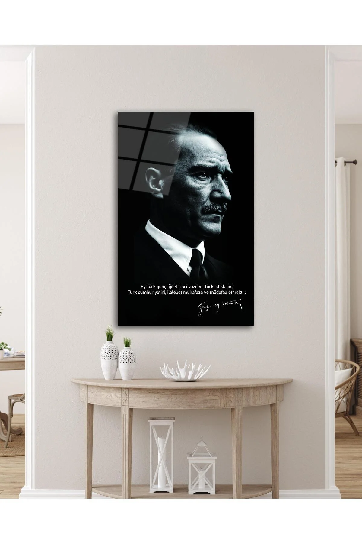 Atatürk Portre Cam Tablo Modern Ev Ofis Salon Hediyelik Büyük Tablo Duvar Dekoru - BYCAGRİ Görsel 5