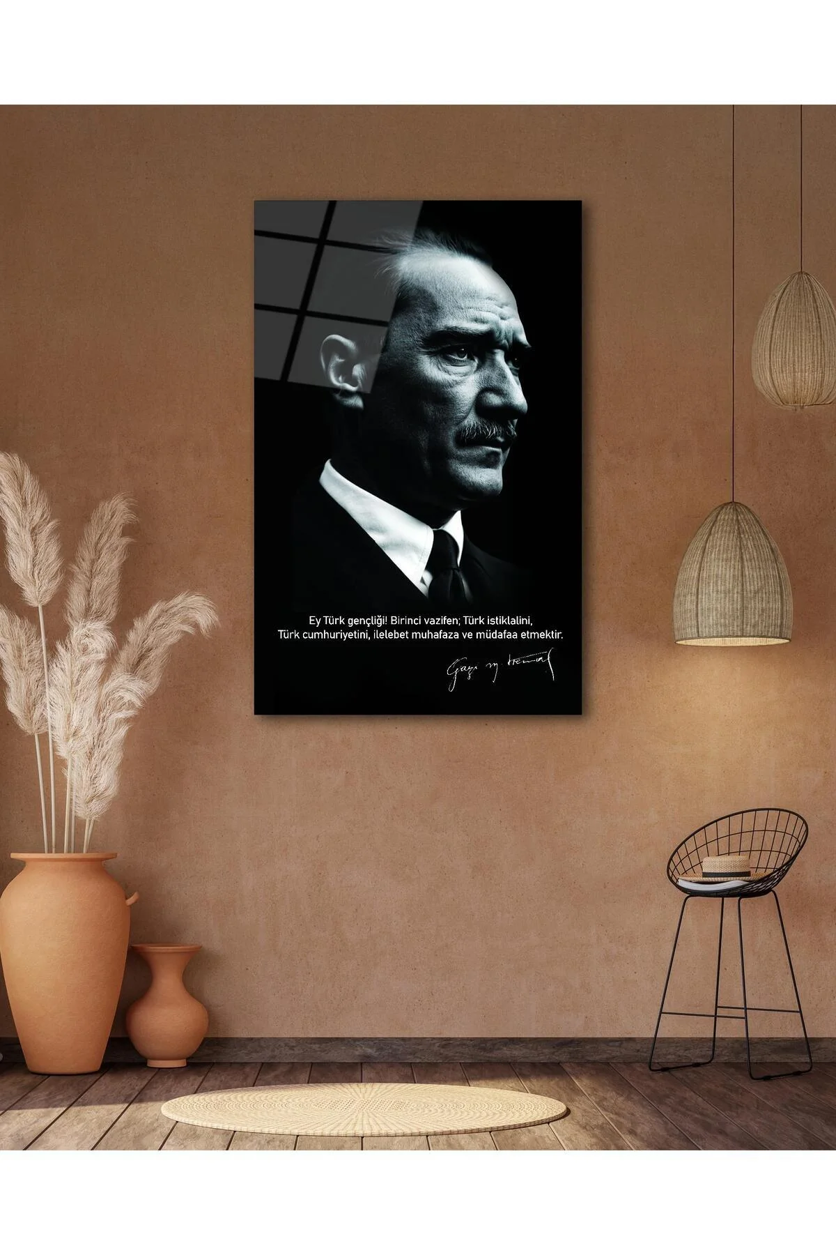 Atatürk Portre Cam Tablo Modern Ev Ofis Salon Hediyelik Büyük Tablo Duvar Dekoru - BYCAGRİ Görsel 6