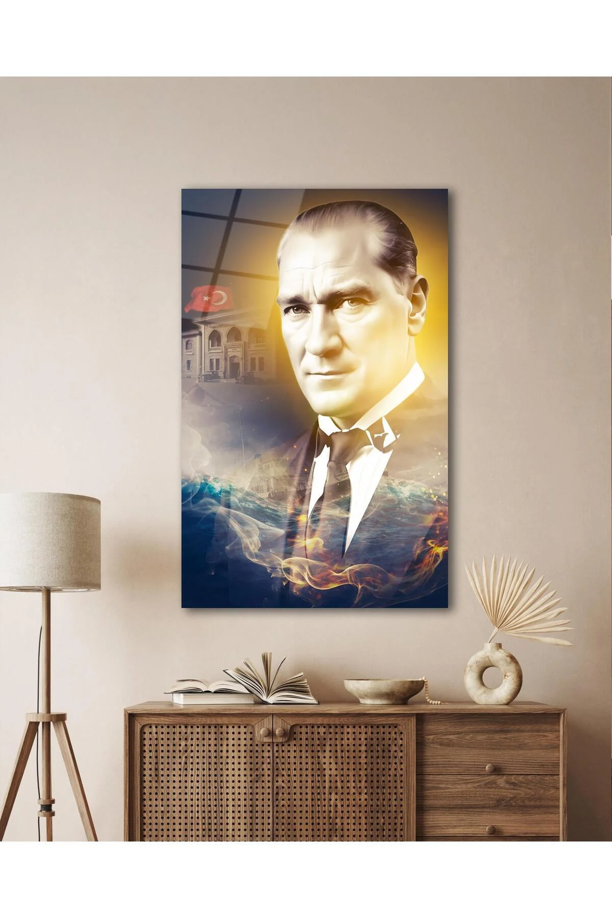 Atatürk Portre ve Türk Bayrağı Cam Tablo Modern Ev Ofis Salon Hediyelik Büyük Tablo Duvar Dekoru - BYCAGRİ Görsel 4