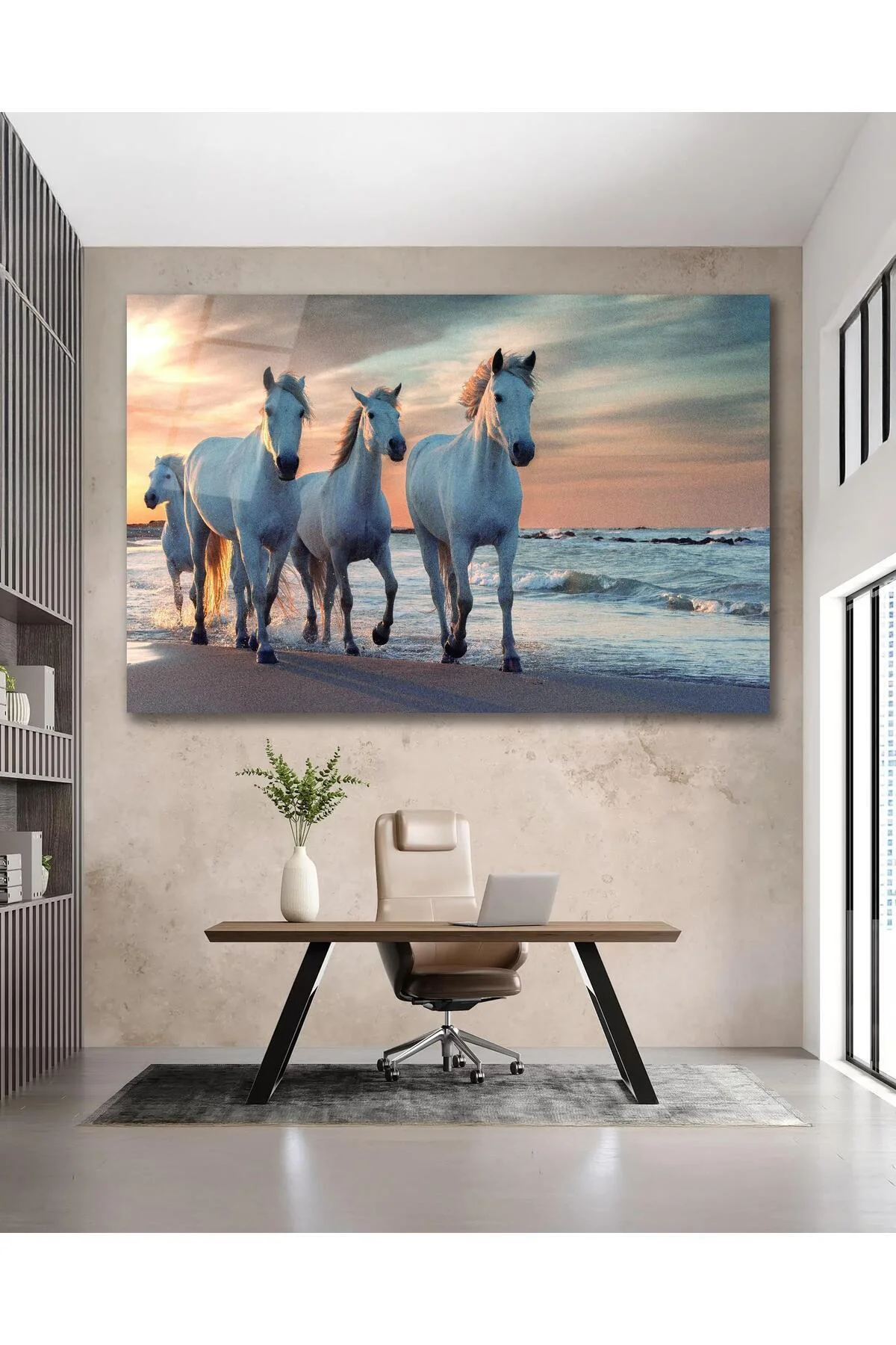 Atlar Deniz Cam Tablo İslami Dini Modern Ev Ofis Salon Hediyelik Büyük Tablo Duvar Dekoru - BYCAGRİ Görsel 4