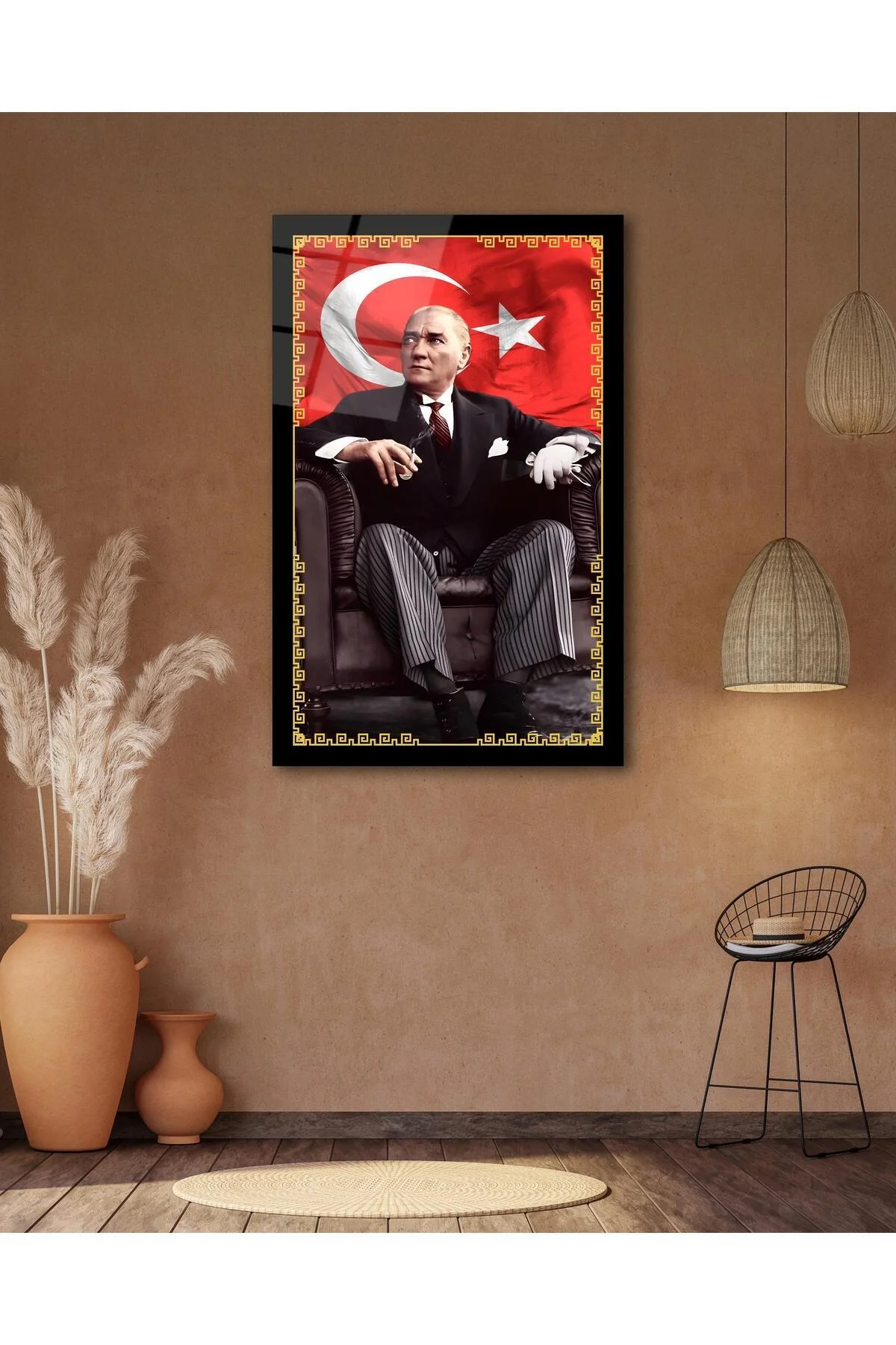 Atatürk Portre ve Türk Bayrağı Cam Tablo Modern Ev Ofis Salon Hediyelik Büyük Tablo Duvar Dekoru - BYCAGRİ Görsel 6