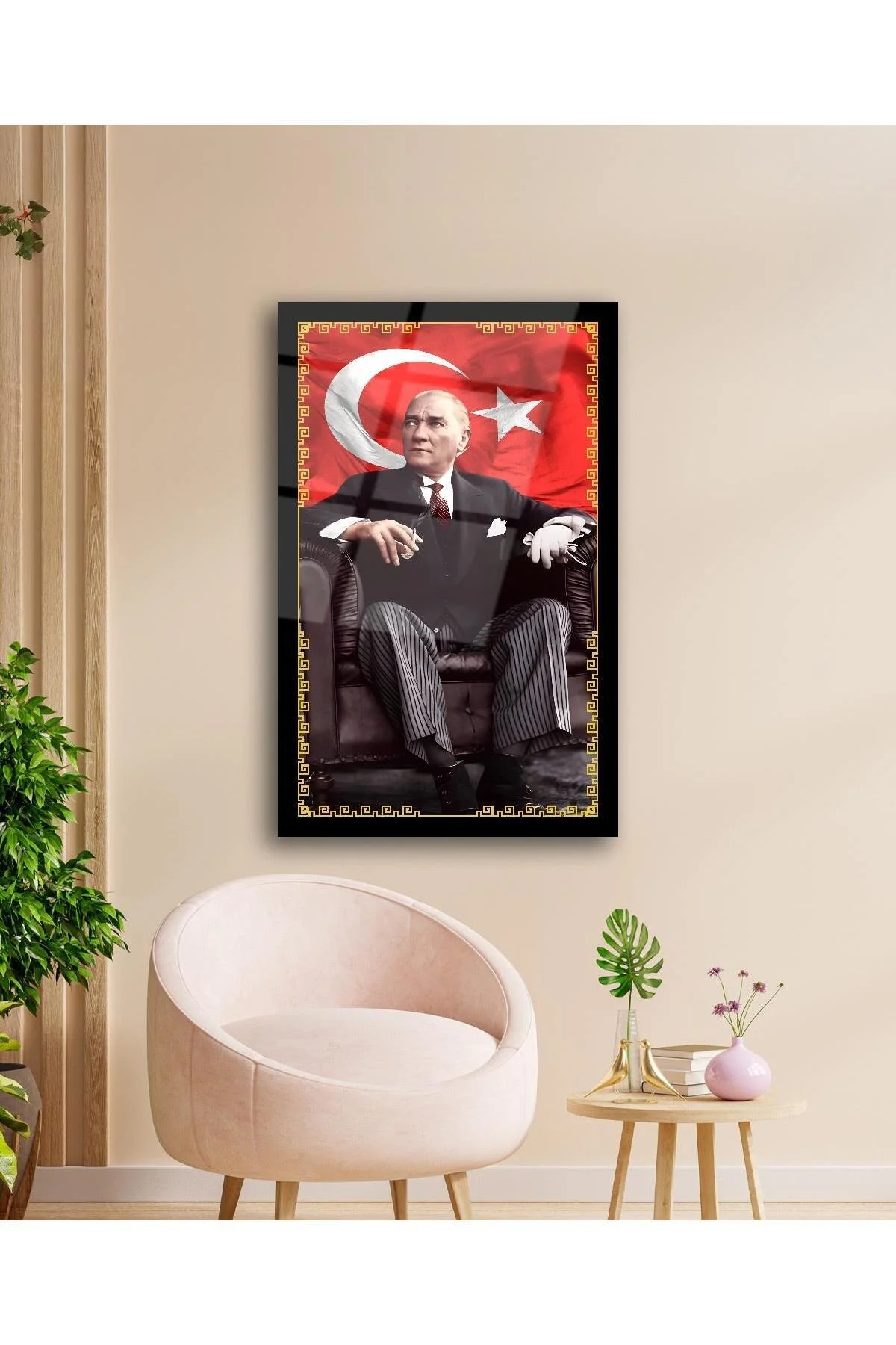 Atatürk Portre ve Türk Bayrağı Cam Tablo Modern Ev Ofis Salon Hediyelik Büyük Tablo Duvar Dekoru - BYCAGRİ Görsel 2