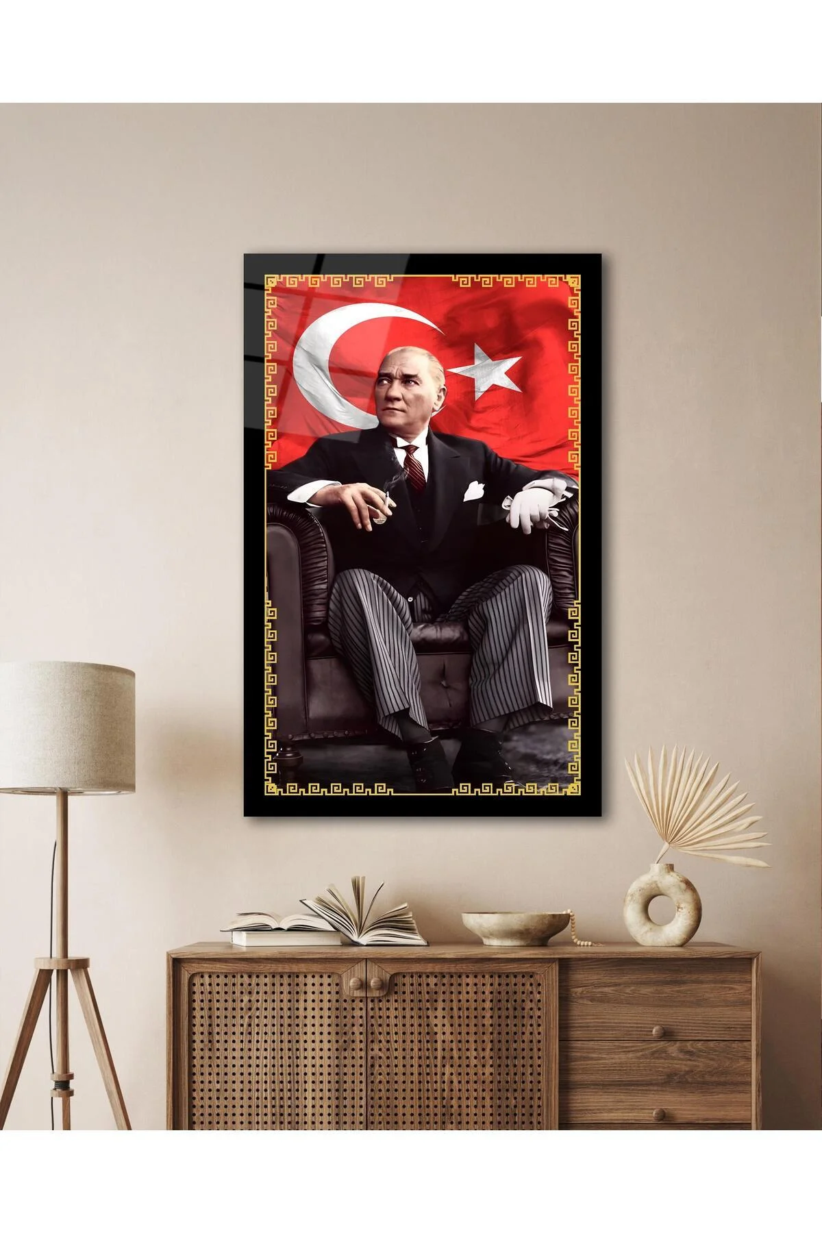 Atatürk Portre ve Türk Bayrağı Cam Tablo Modern Ev Ofis Salon Hediyelik Büyük Tablo Duvar Dekoru - BYCAGRİ Görsel 5