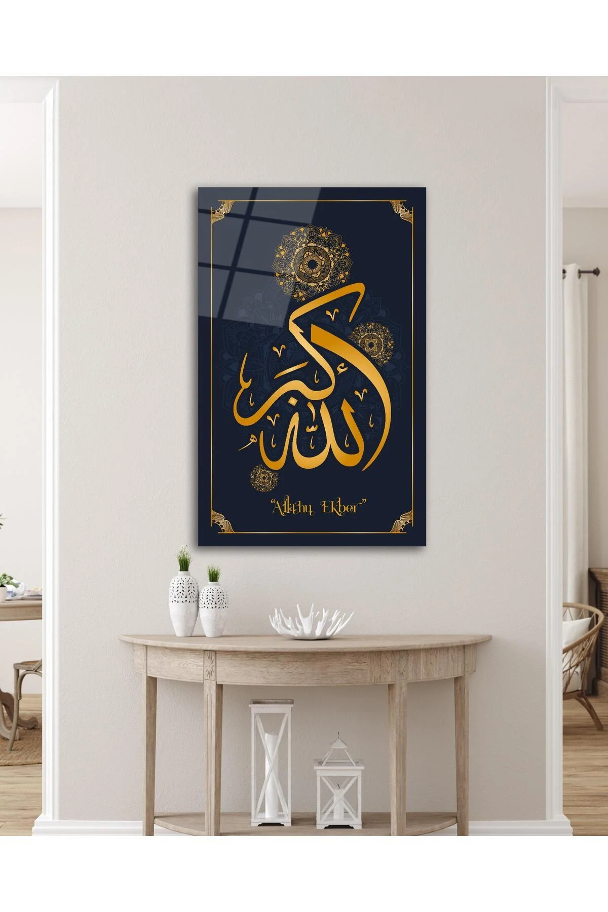 Allahu Ekber Cam Tablo İslami Dini Modern Ev Ofis Salon Hediyelik Büyük Tablo Duvar Dekoru - BYCAGRİ Görsel 2