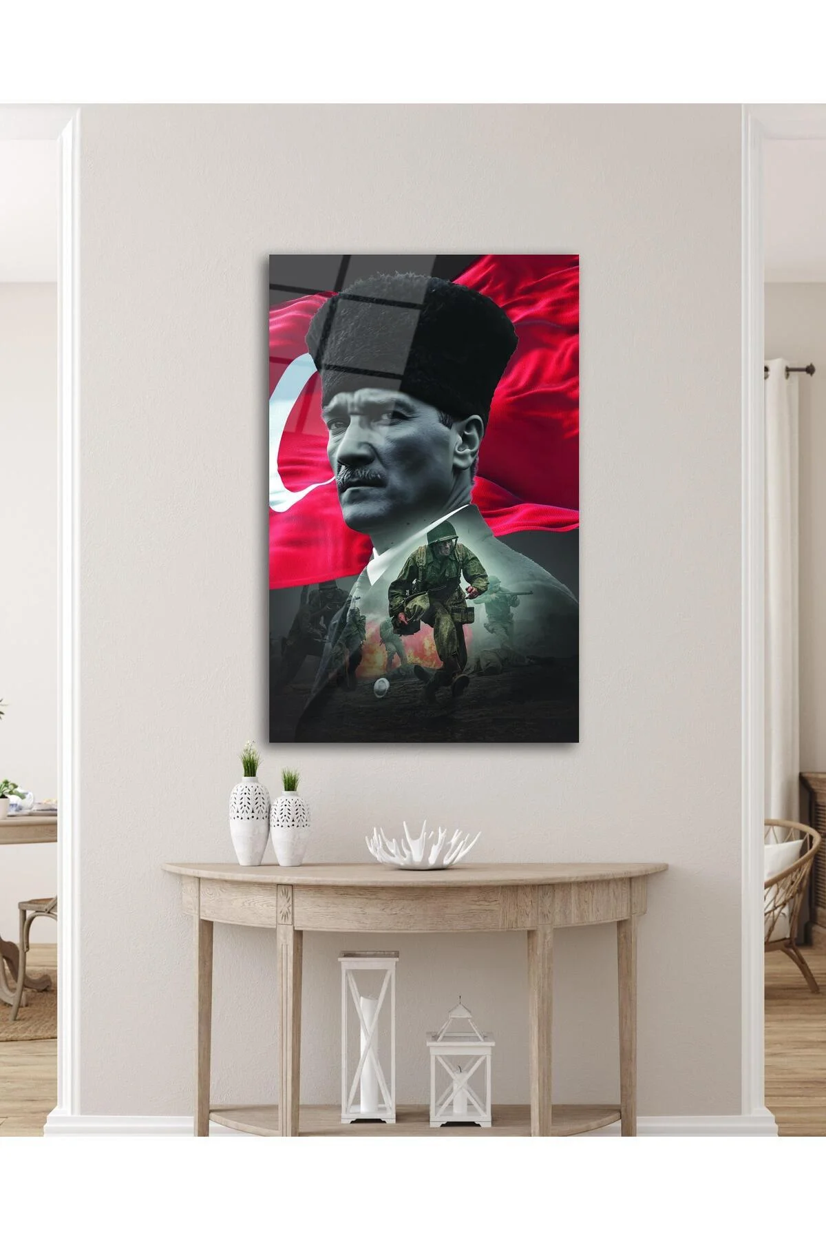 Atatürk Portre ve Türk Bayrağı Cam Tablo Modern Ev Ofis Salon Hediyelik Büyük Tablo Duvar Dekoru - BYCAGRİ Görsel 4