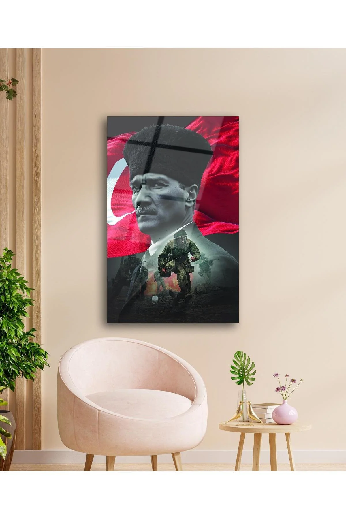 Atatürk Portre ve Türk Bayrağı Cam Tablo Modern Ev Ofis Salon Hediyelik Büyük Tablo Duvar Dekoru - BYCAGRİ Görsel 3