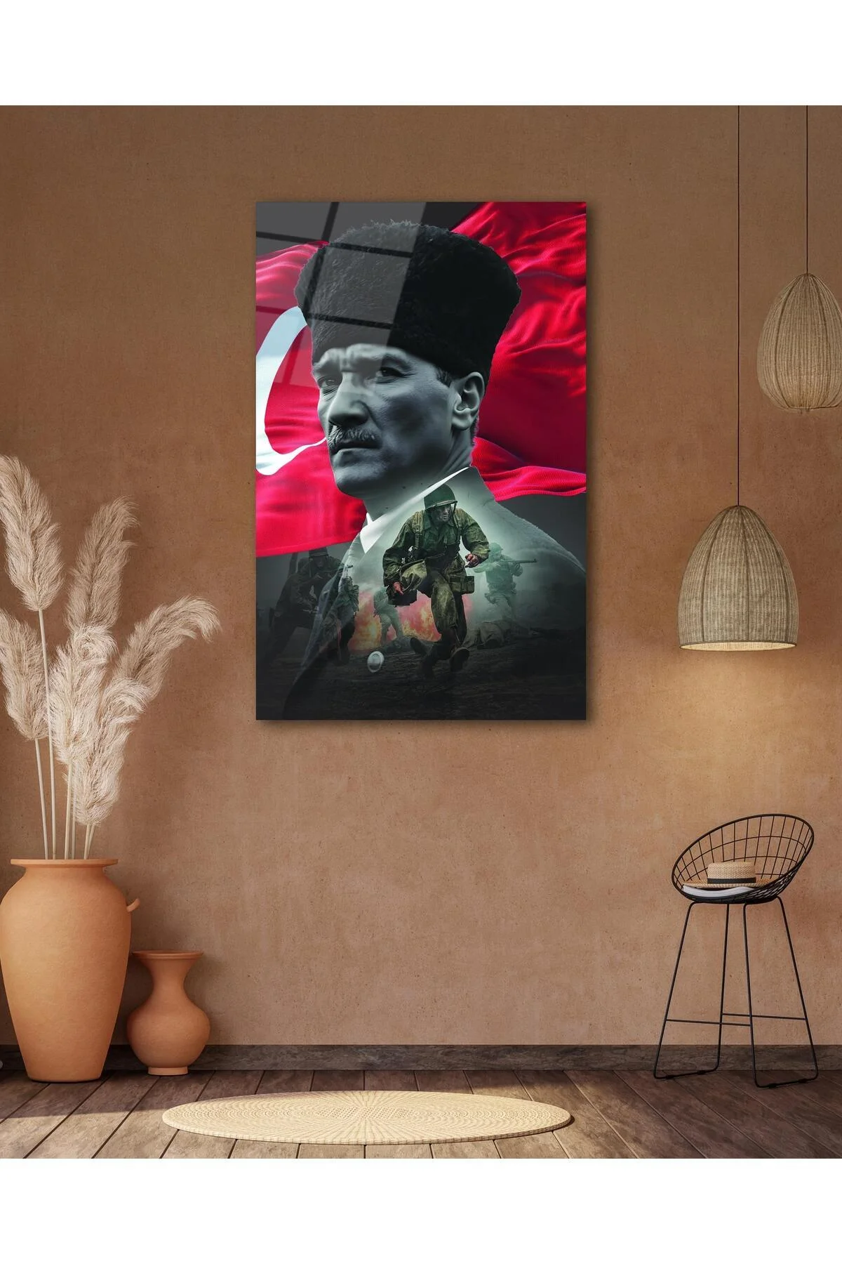 Atatürk Portre ve Türk Bayrağı Cam Tablo Modern Ev Ofis Salon Hediyelik Büyük Tablo Duvar Dekoru - BYCAGRİ Görsel 6