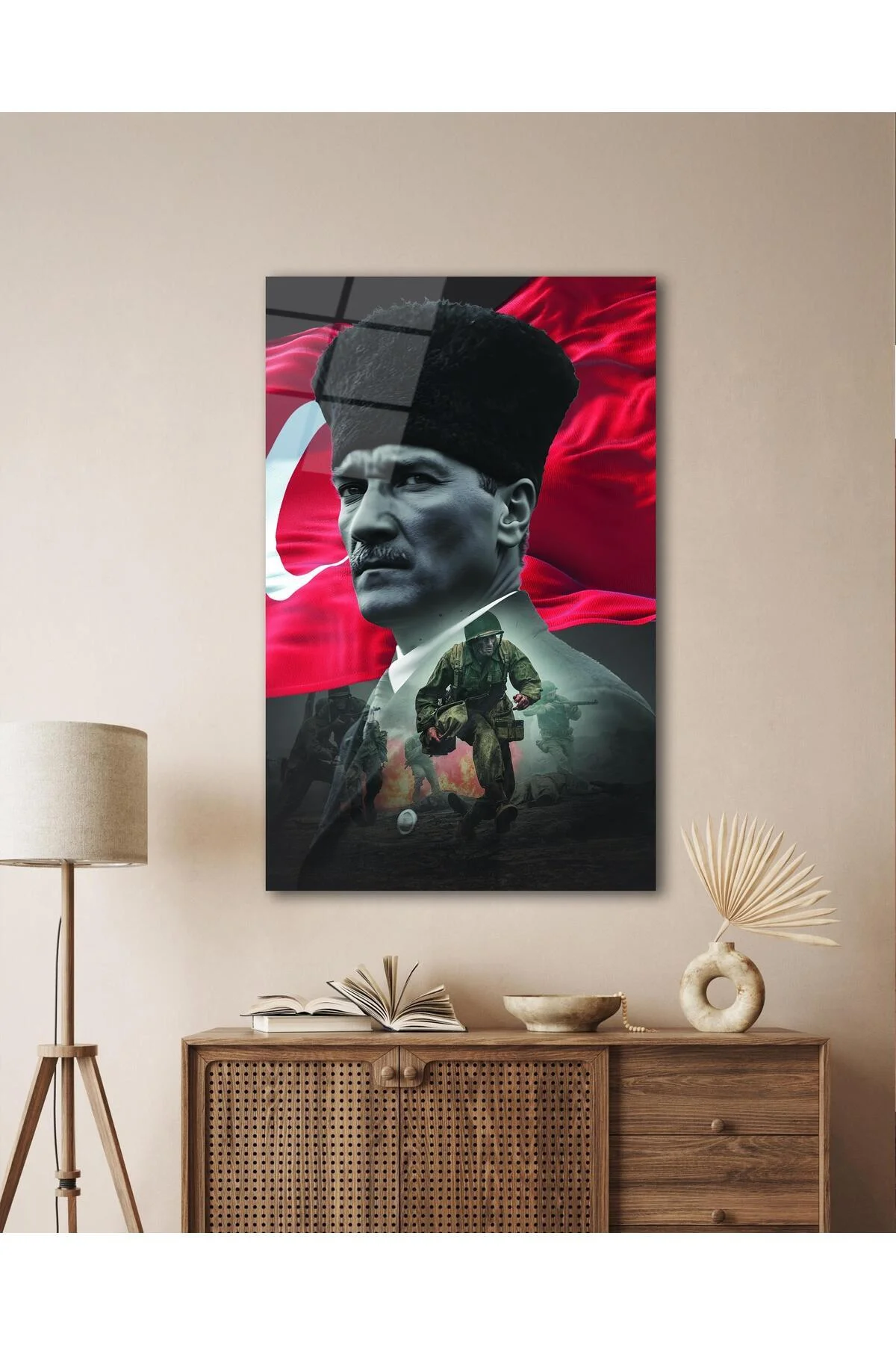 Atatürk Portre ve Türk Bayrağı Cam Tablo Modern Ev Ofis Salon Hediyelik Büyük Tablo Duvar Dekoru - BYCAGRİ Görsel 5