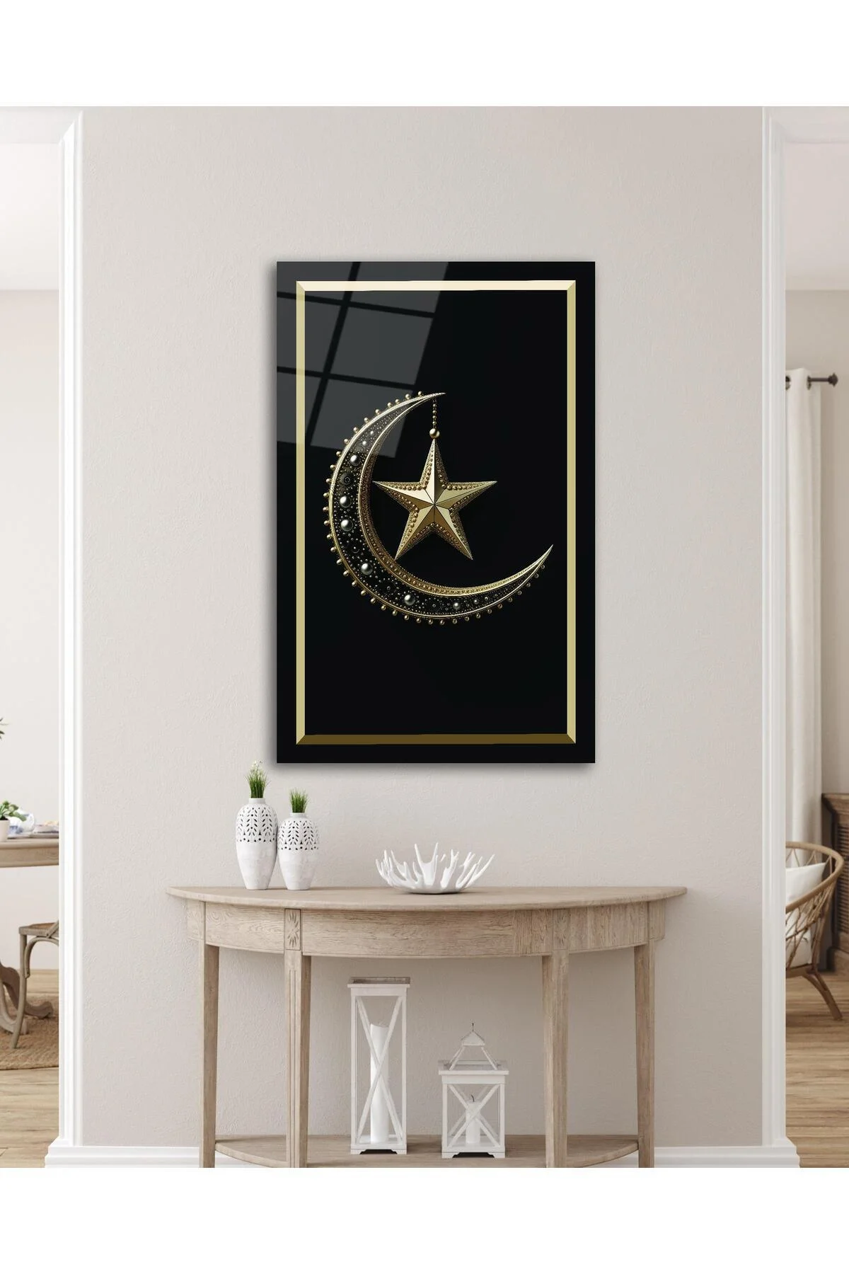 Ay Yıldız Cam Tablo Modern Ev Ofis Salon Hediyelik Büyük Tablo Duvar Dekoru - BYCAGRİ Görsel 4
