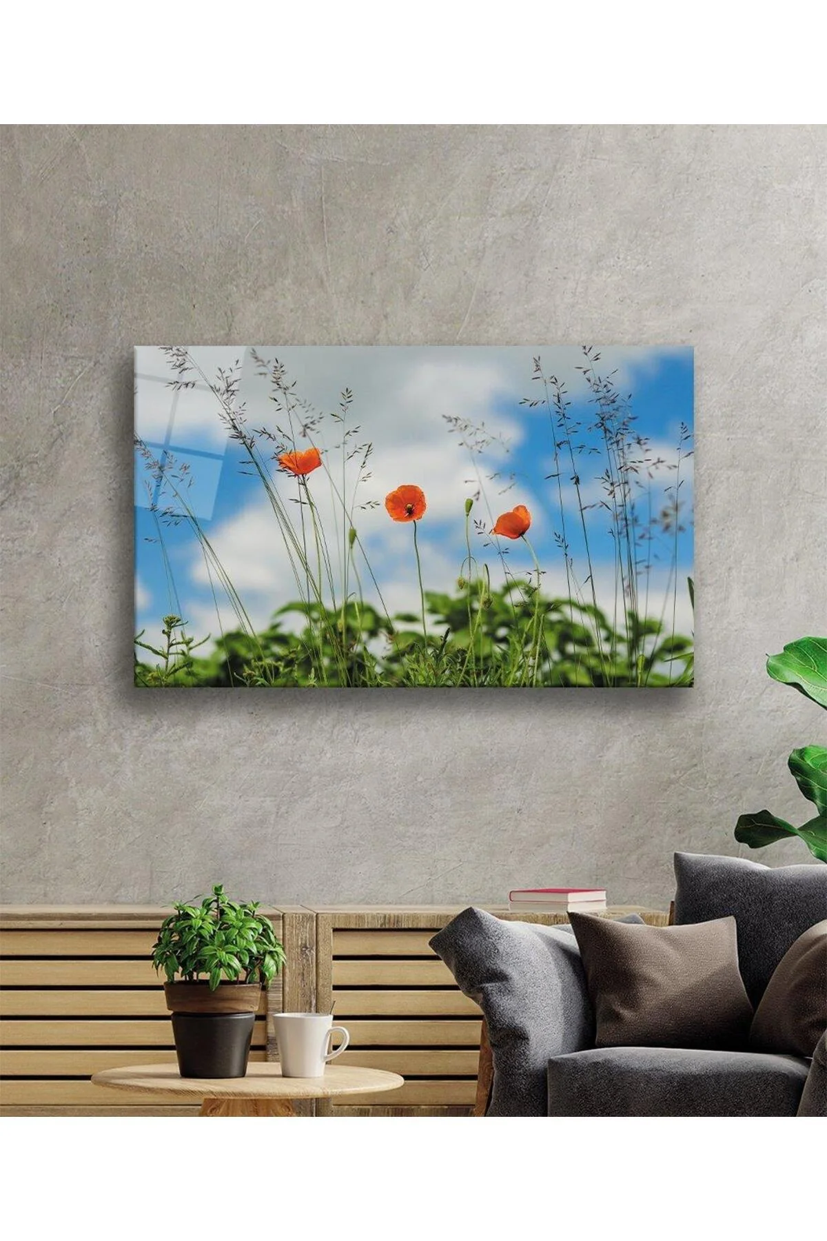 Gelincik Çiçeği Cam Tablo 4mm Dayanıklı Temperli Cam Poppy Flower Glass Wall Art - BYCAGRİ Görsel 2