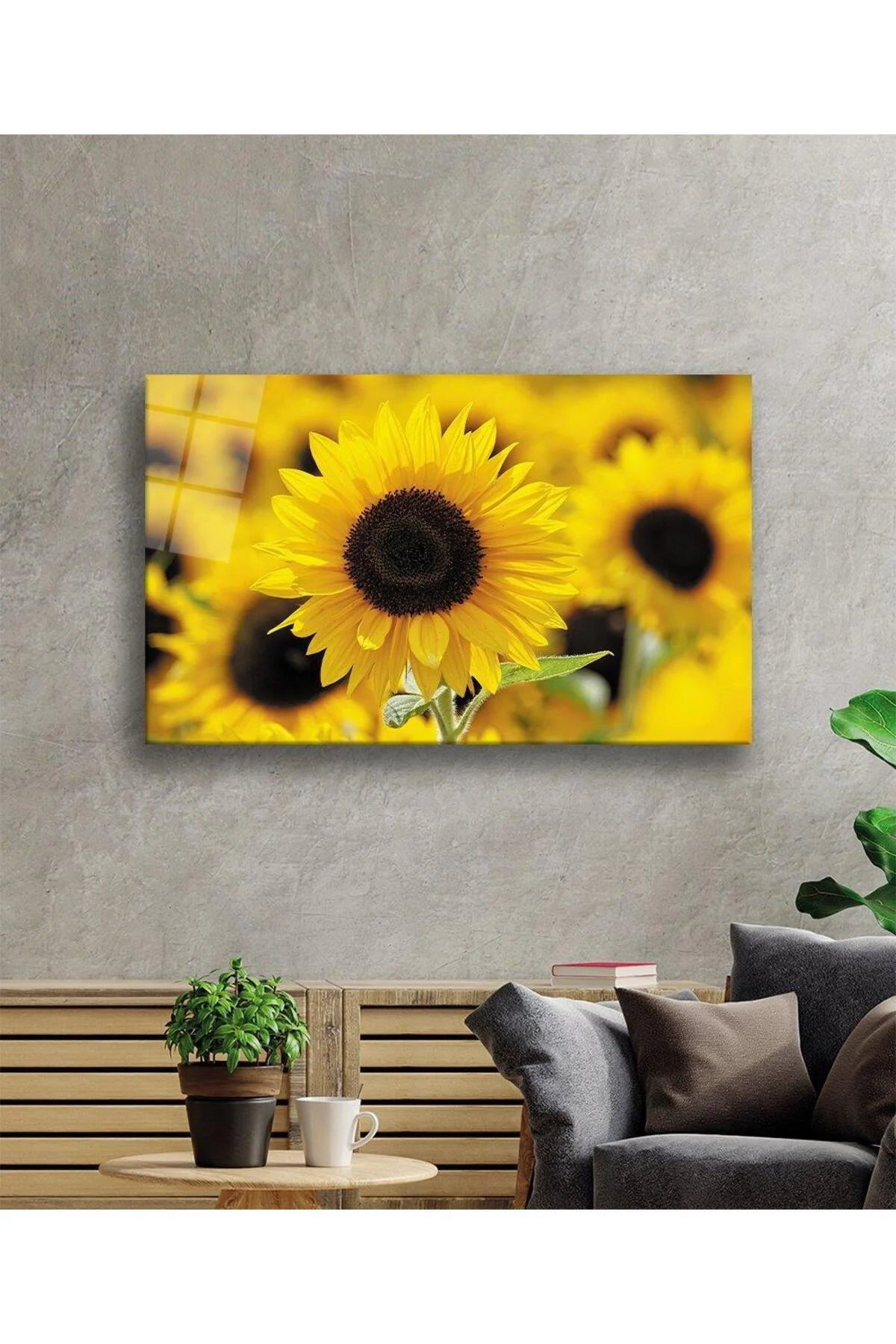 Ayçiçeği Cam Tablo 4mm Dayanıklı Temperli Cam Sunflower Glass Wall Art - BYCAGRİ Görsel 2