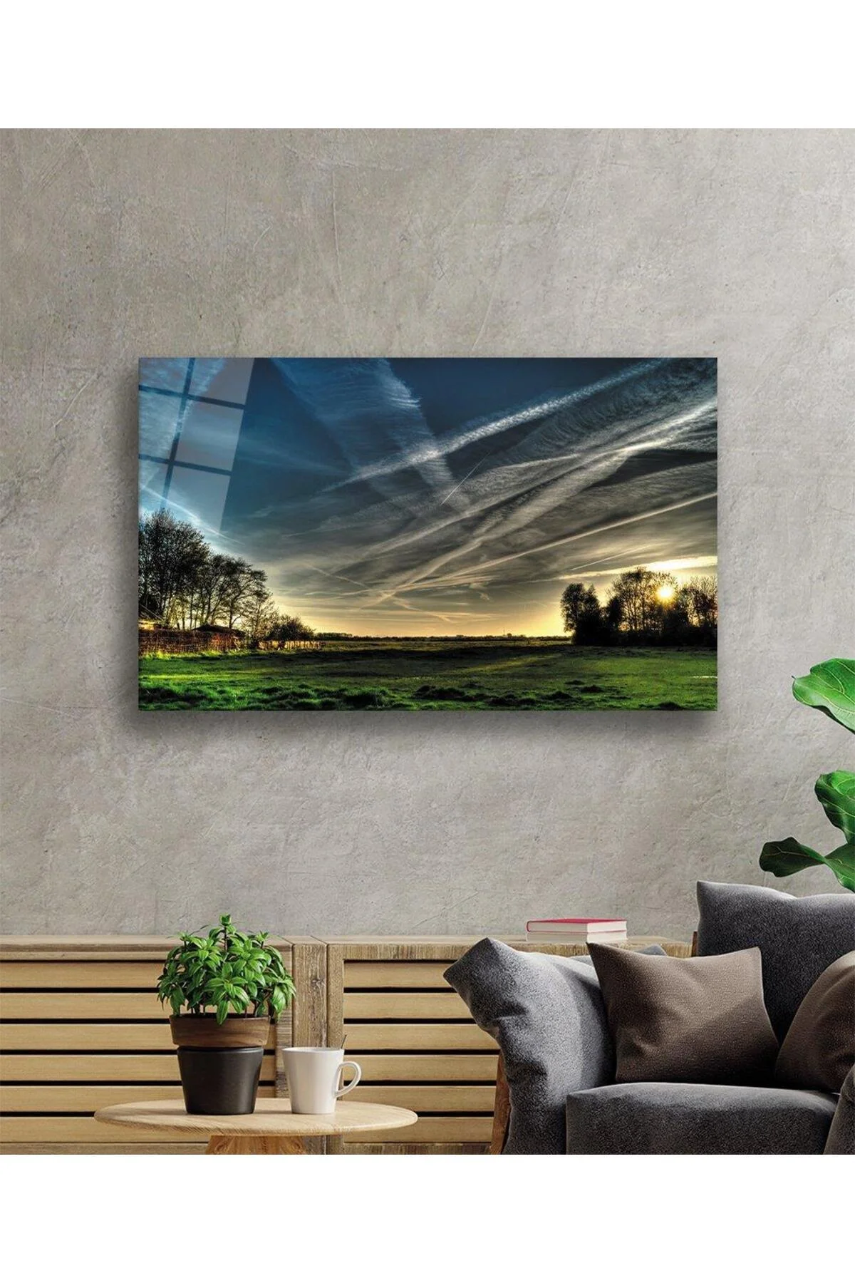 Gün Batımı Manzara Gökyüzü Cam Tablo 4mm Dayanıklı Temperli Cam Sunset Landscape Sky Glass Wall Art - BYCAGRİ Görsel 2