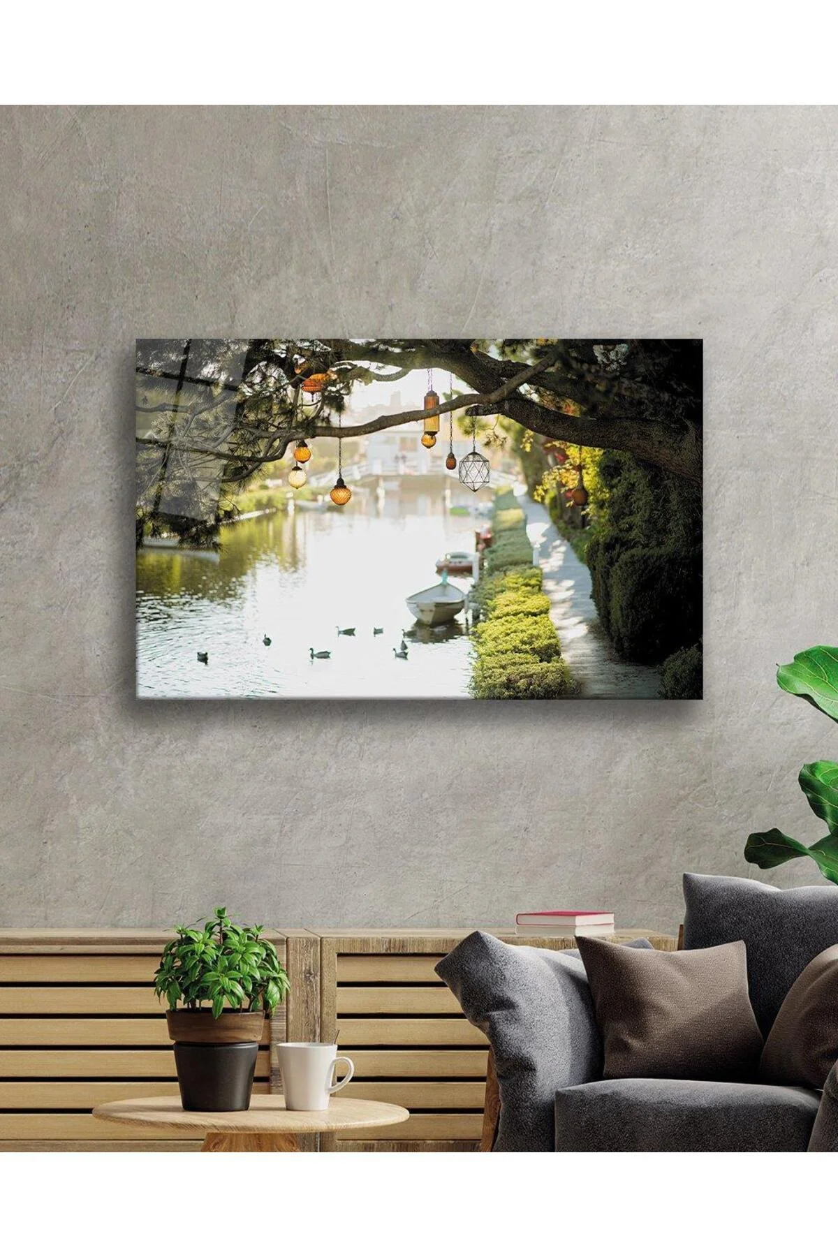 Ağaç Irmak Manzara Cam Tablo 4mm Dayanıklı Temperli Cam Tree River Landscape Glass Wall Art - BYCAGRİ Görsel 2