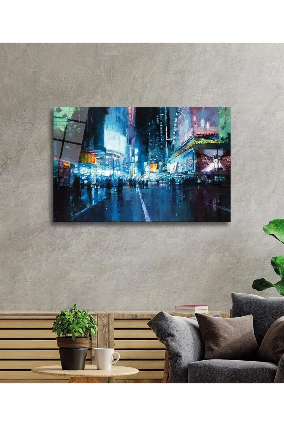 Gece Şehir Cam Tablo 4mm Dayanıklı Temperli Cam, City Night Glass Wall Decor - BYCAGRİ Görsel 2