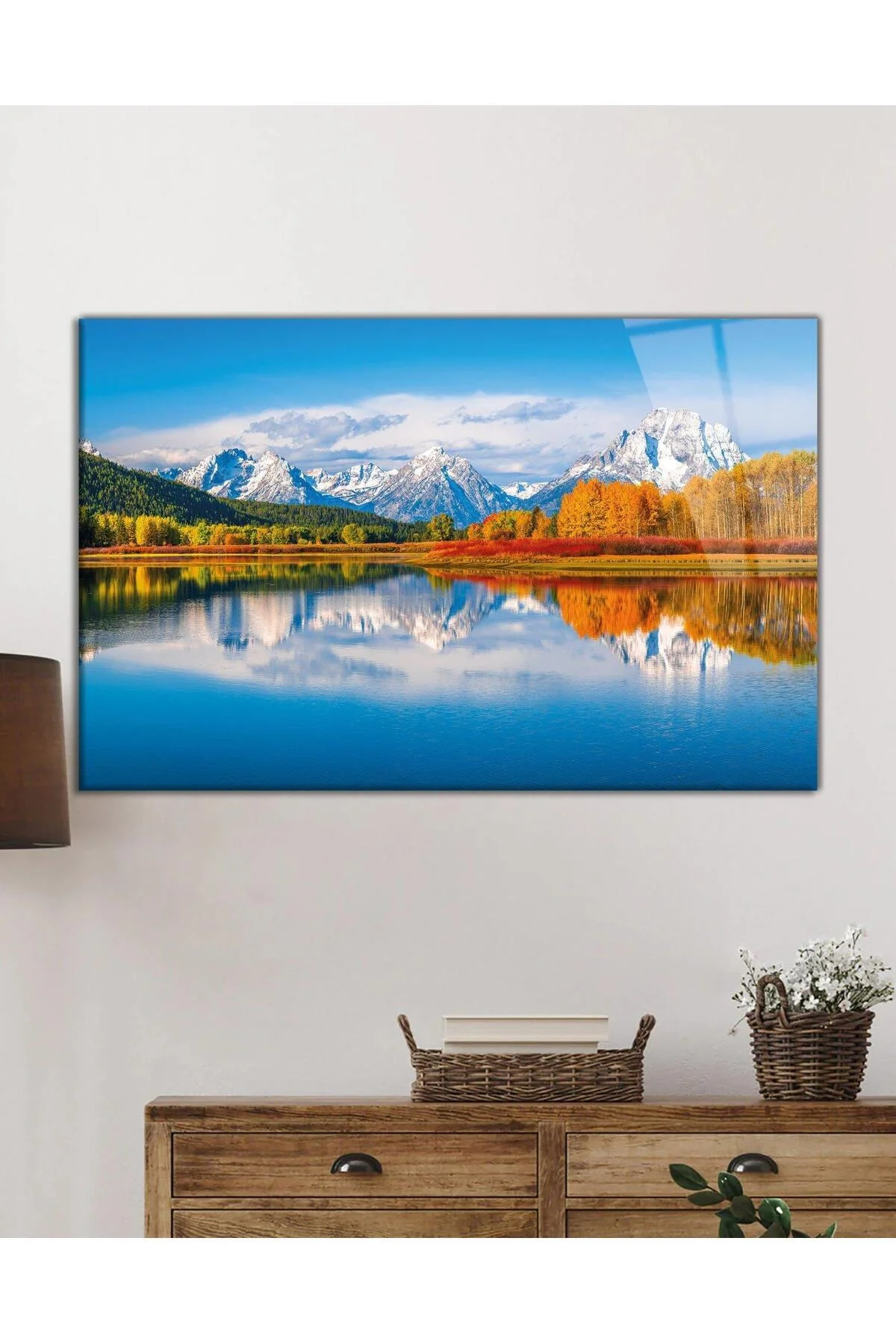 Dağ Yansıma Manzara Cam Tablo 4mm Dayanıklı Temperli Cam Mountain Reflection Landscape Glass Table - BYCAGRİ Görsel 2