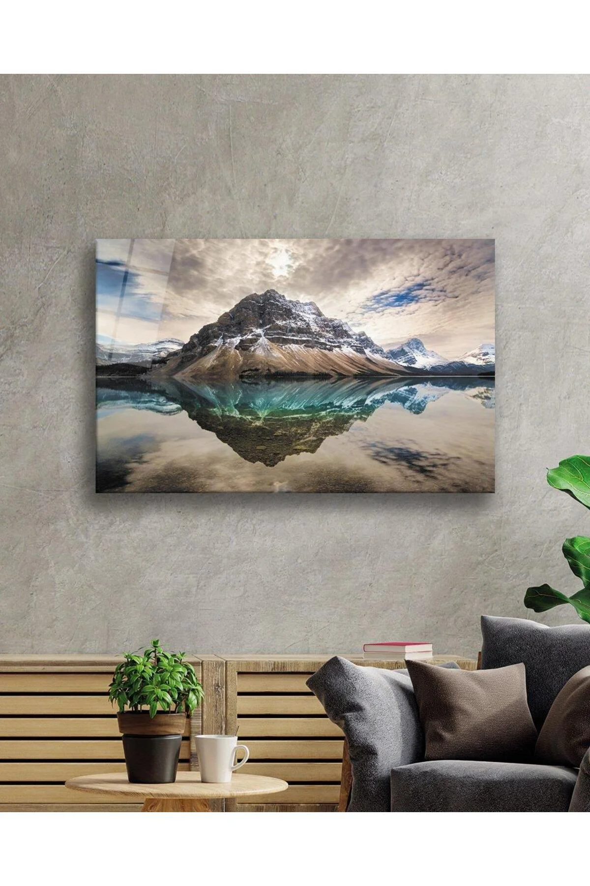 Dağ Yansıma Manzara Cam Tablo 4mm Dayanıklı Temperli Cam Mountain Reflection Landscape Glass Table - BYCAGRİ Görsel 2